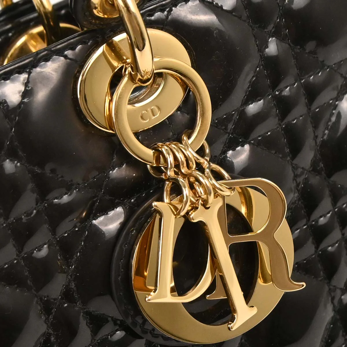 Christian Dior Black Patent Leather Large Lady Dior 2way Shoulder Handbag - Image 7
