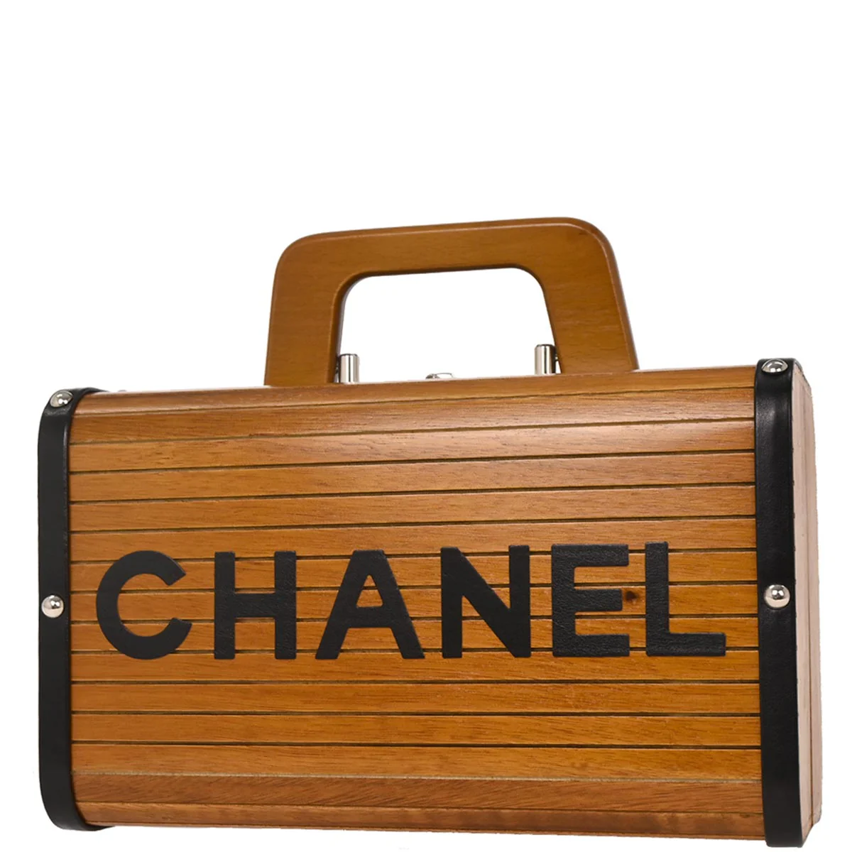 Chanel 1994-1996 Brown Black Wood Vanity Handbag Box - Image 2