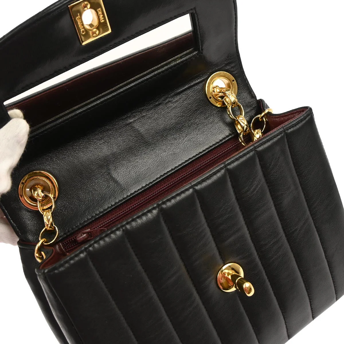 Chanel 1991-1994 Black Lambskin Mademoiselle Shoulder Bag - Image 6