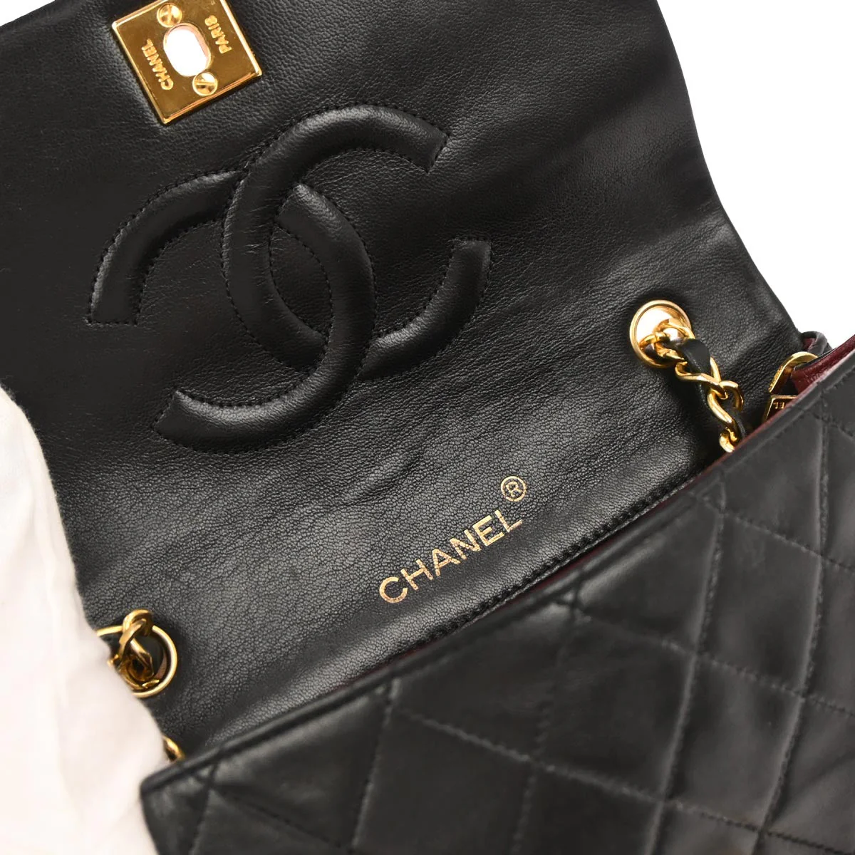 Chanel 1989-1991 Black Lambskin Turnlock Mini Full Flap Shoulder Bag - Image 6