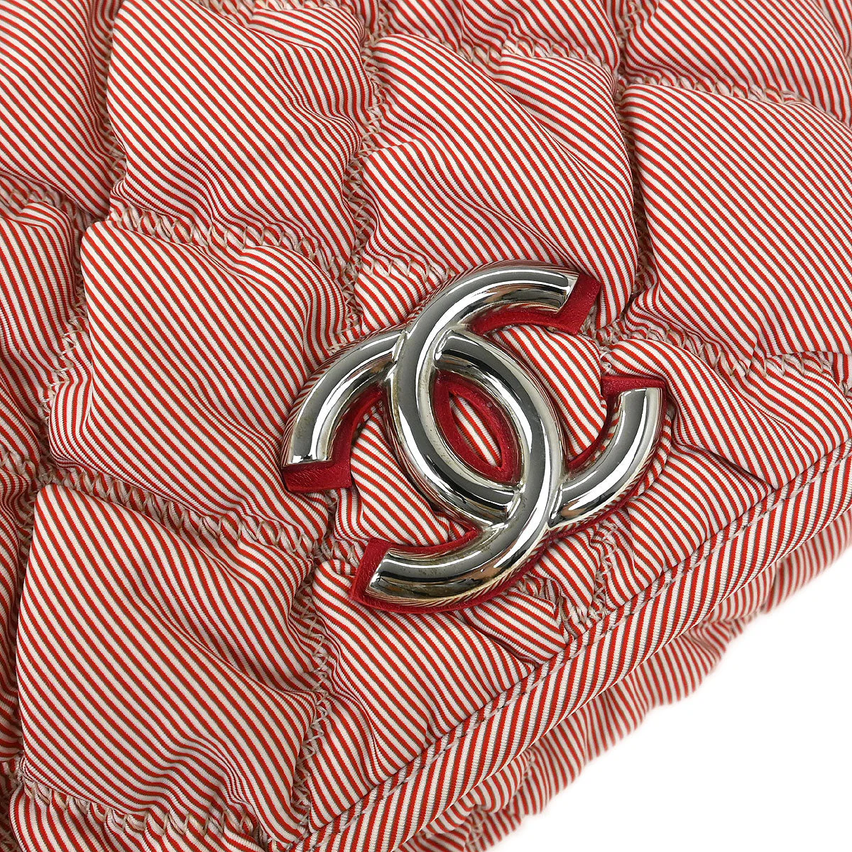 Chanel Red White Nylon Striped Bubble Quilt Accordion Flap Bag - Image 5