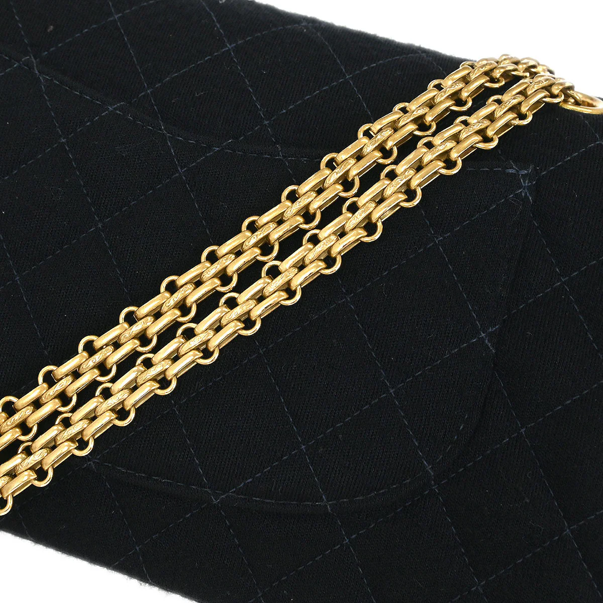Chanel Black Cotton 2.55 Medium Classic Double Flap Shoulder Bag - Image 4