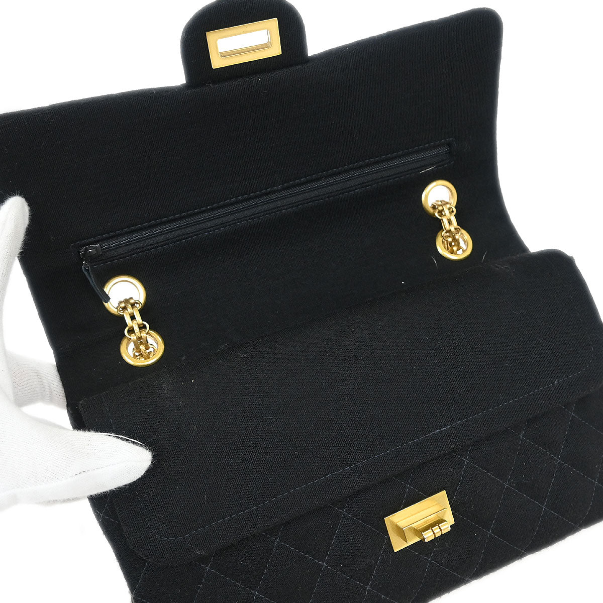 Chanel Black Cotton 2.55 Medium Classic Double Flap Shoulder Bag - Image 5