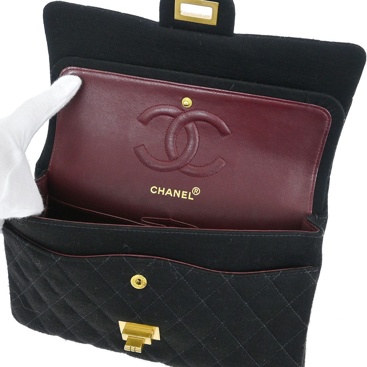 Chanel Black Cotton 2.55 Medium Classic Double Flap Shoulder Bag - Image 7