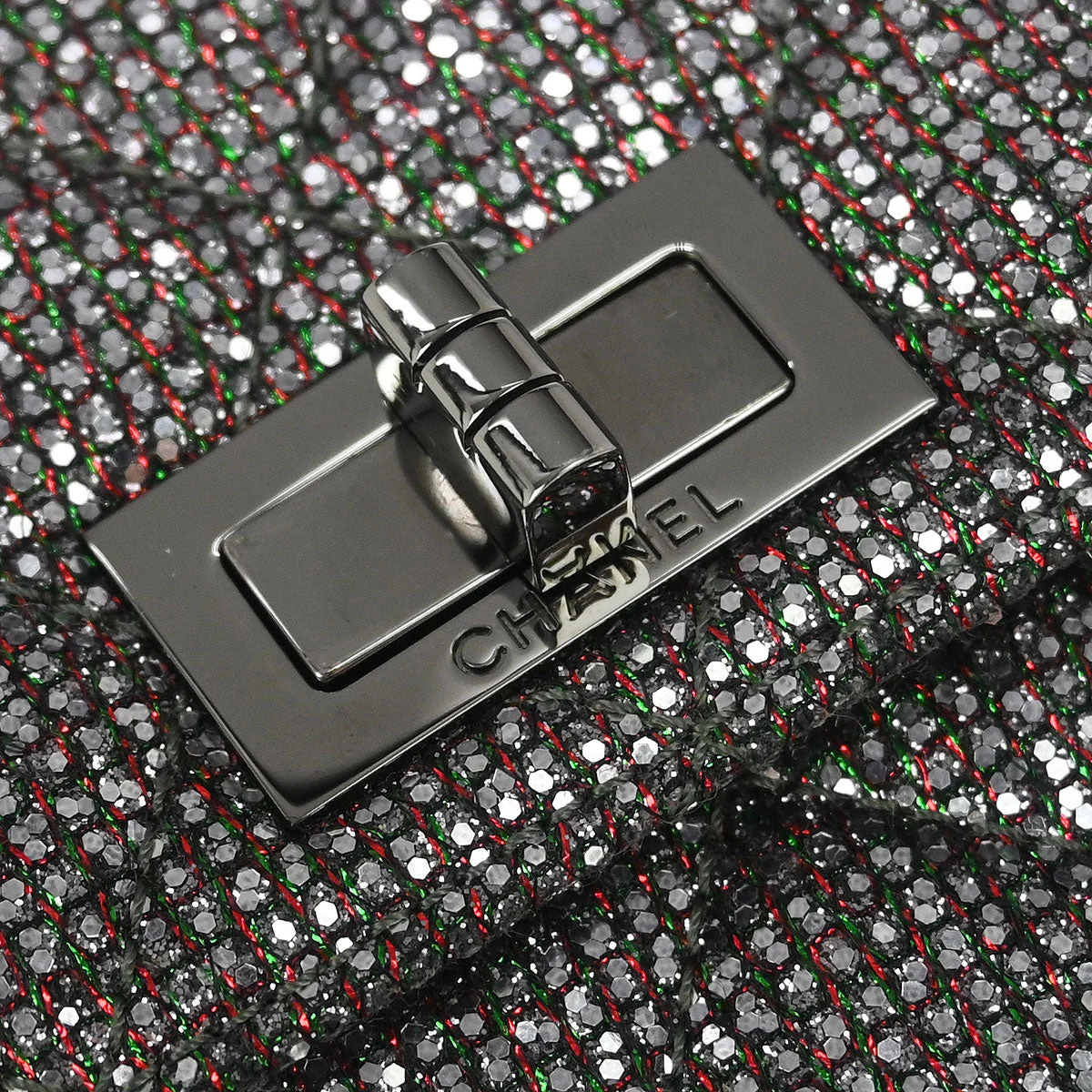 Chanel 2010-2011 Silver Mademoiselle Lock Glitter Canvas Shoulder Bag - Image 4