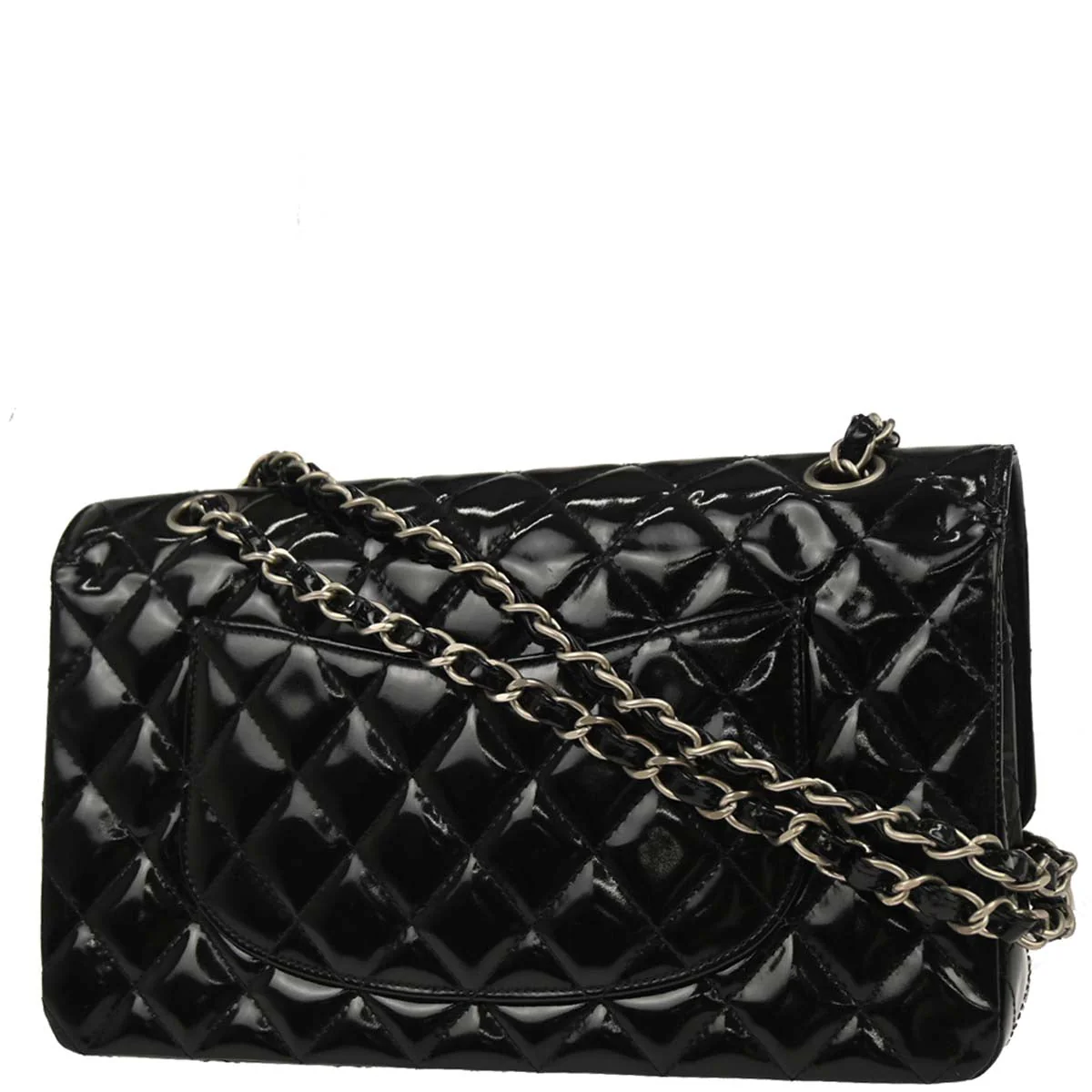 Chanel 2000-2002 Black Patent Leather Medium Classic Double Flap Shoulder Bag - Image 2