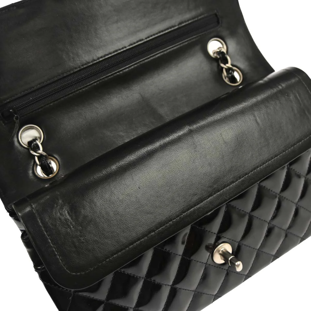 Chanel 2000-2002 Black Patent Leather Medium Classic Double Flap Shoulder Bag - Image 7