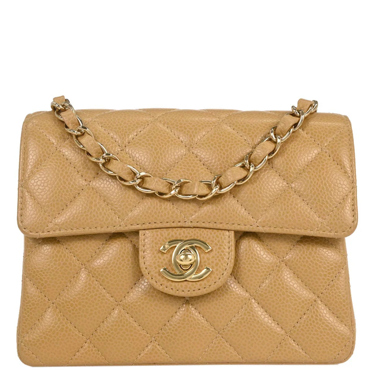Chanel 2005-2006 Beige Caviar Mini Classic Square Flap Shoulder Bag