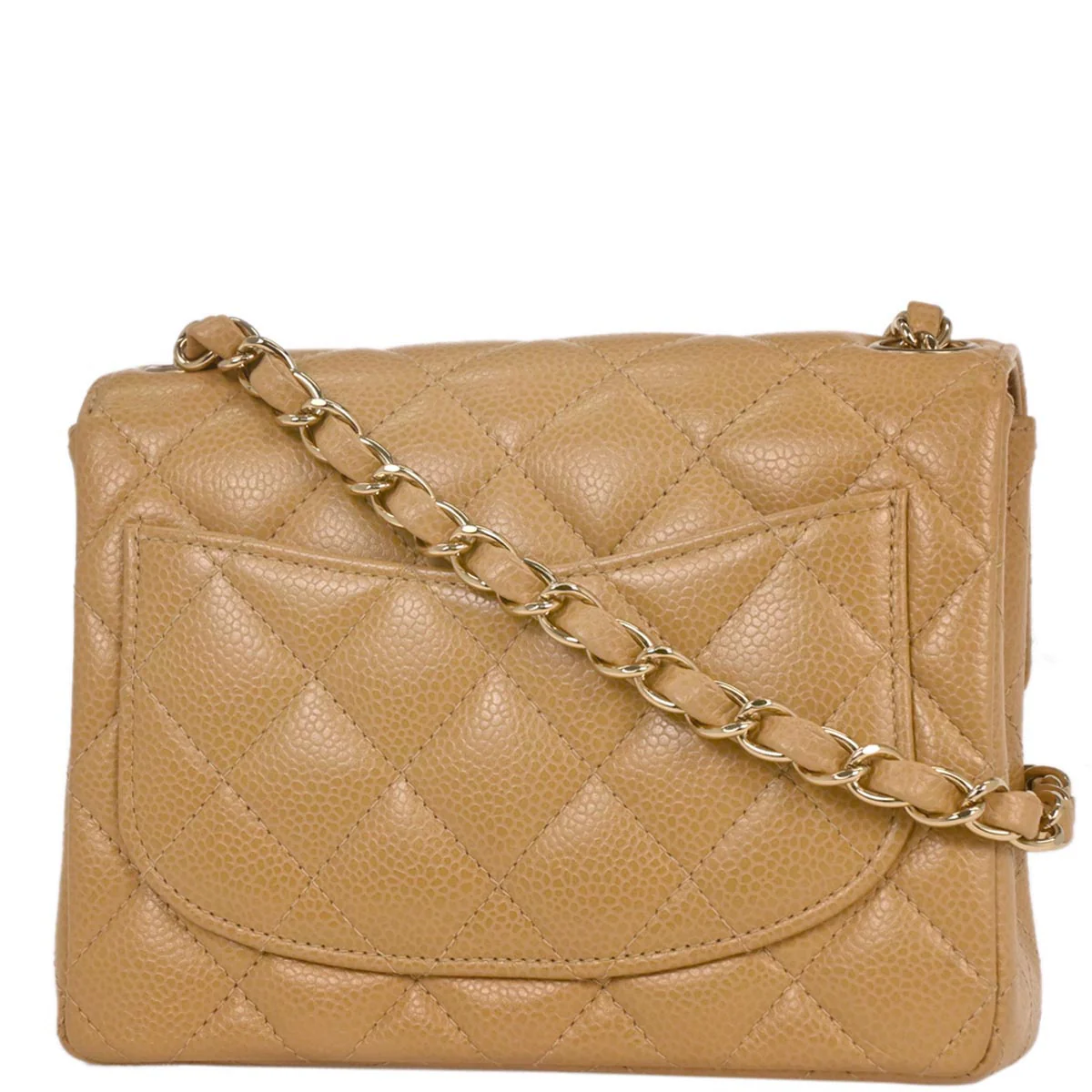 Chanel 2005-2006 Beige Caviar Mini Classic Square Flap Shoulder Bag - Image 2