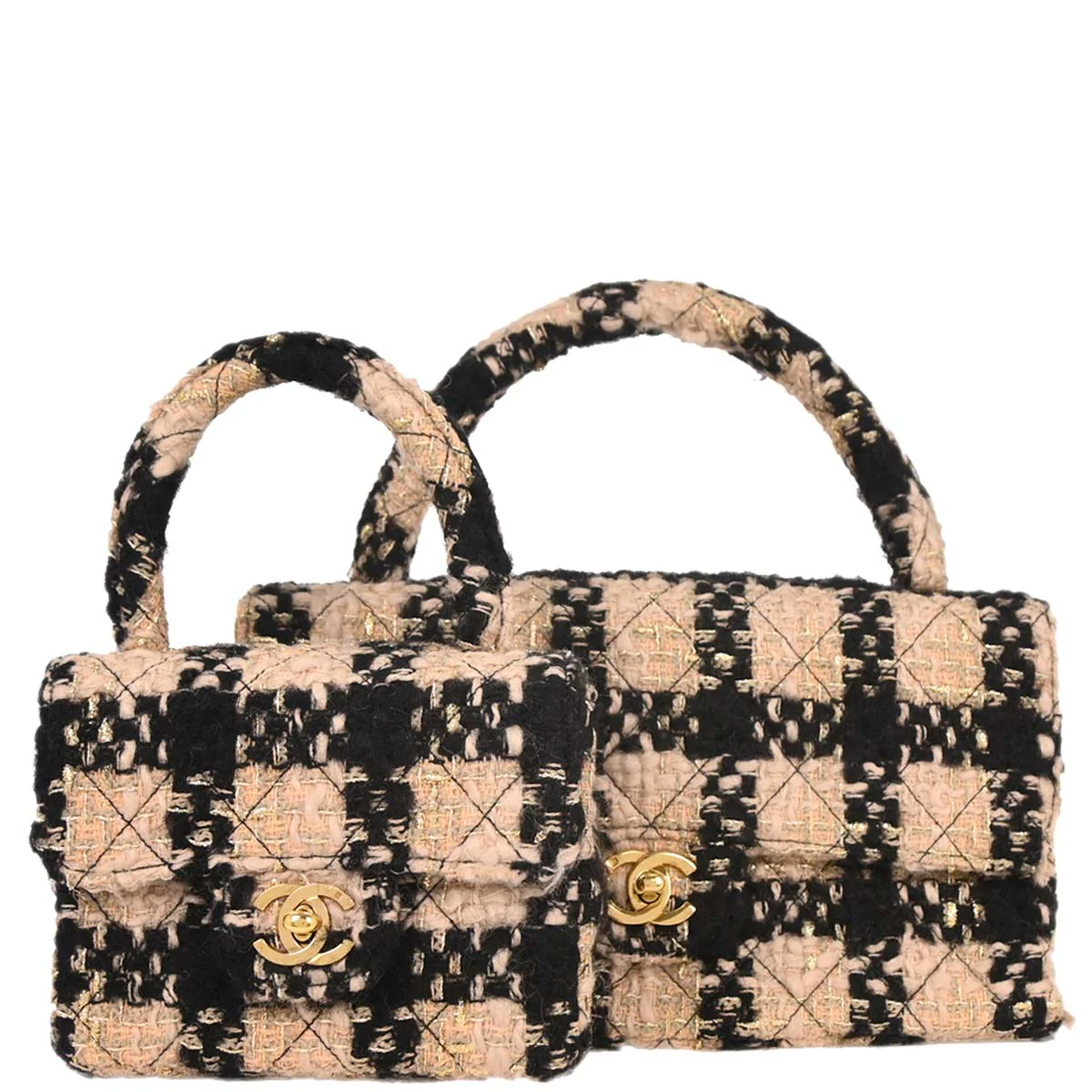 Chanel * Beige Tweed Classic Single Flap 2 in 1 Handbag Set
