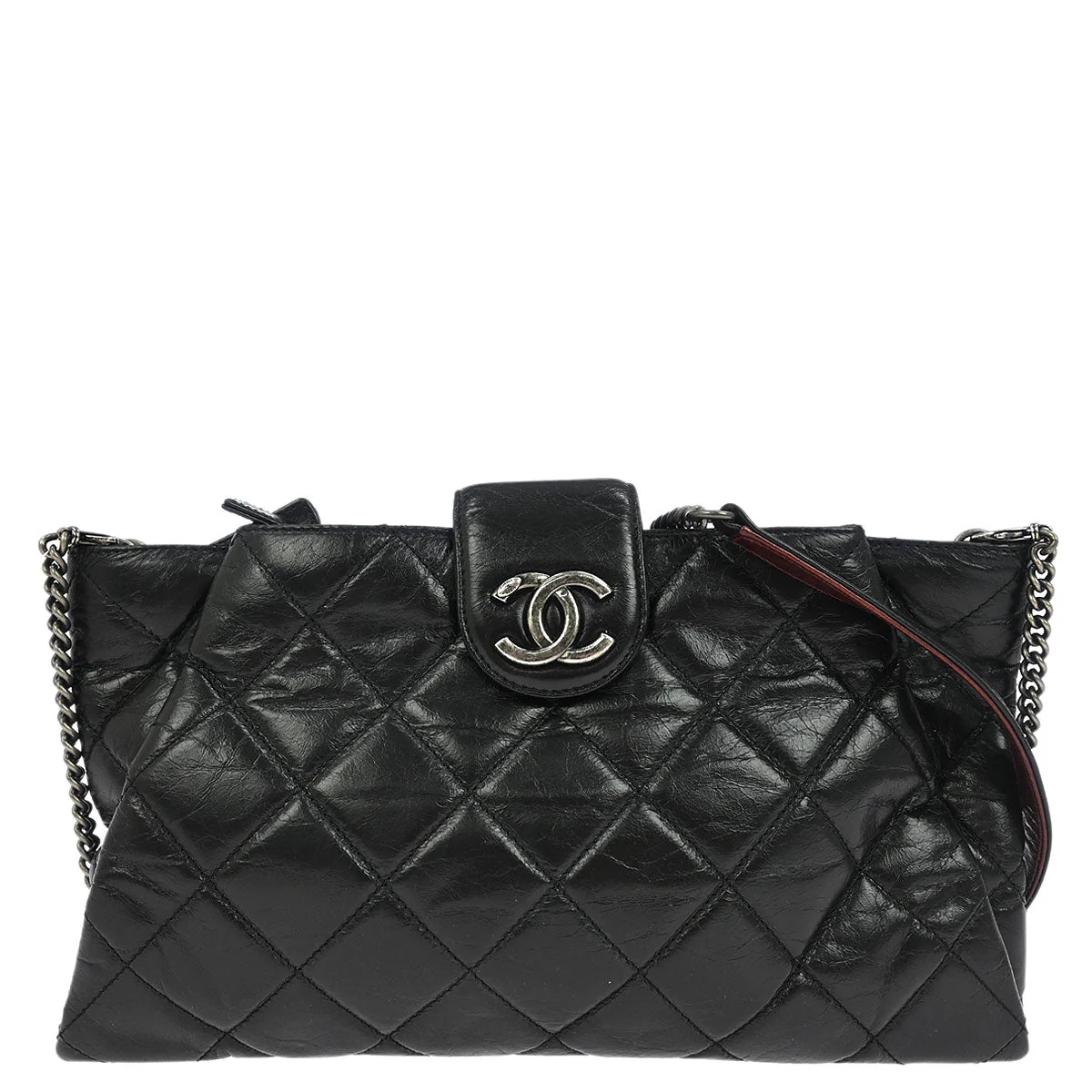 Chanel 2014 Black Calfskin Coco Pleats Clutch Crossbody Bag