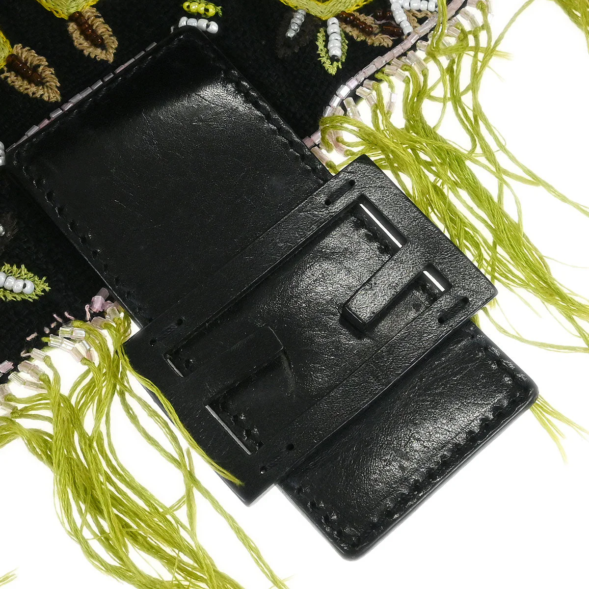 Fendi Black Cotton Beaded Embroidered Baguette Handbag - Image 6