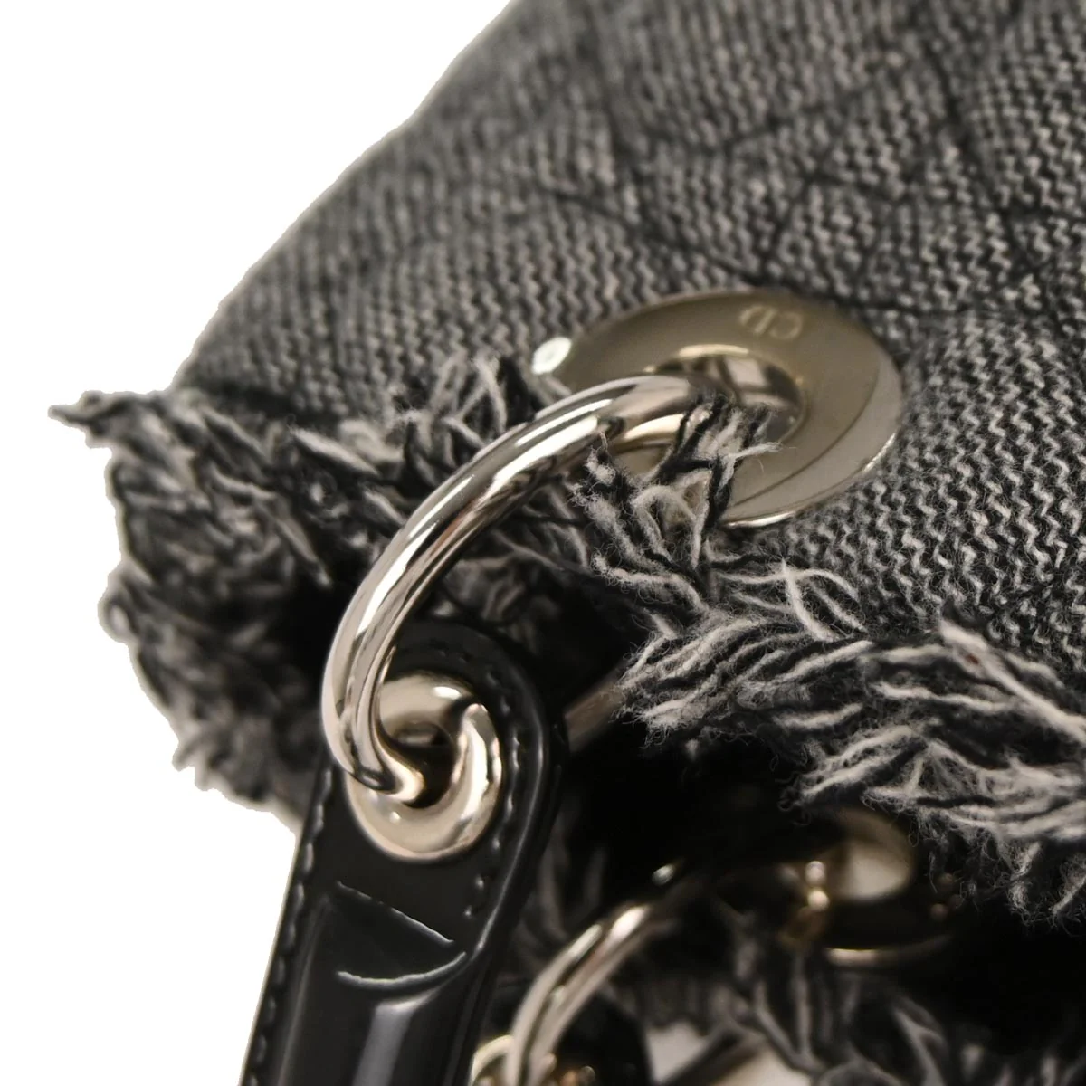 Christian Dior Gray Cotton Medium Lady Dior Cannage 2way Shoulder Handbag - Image 5