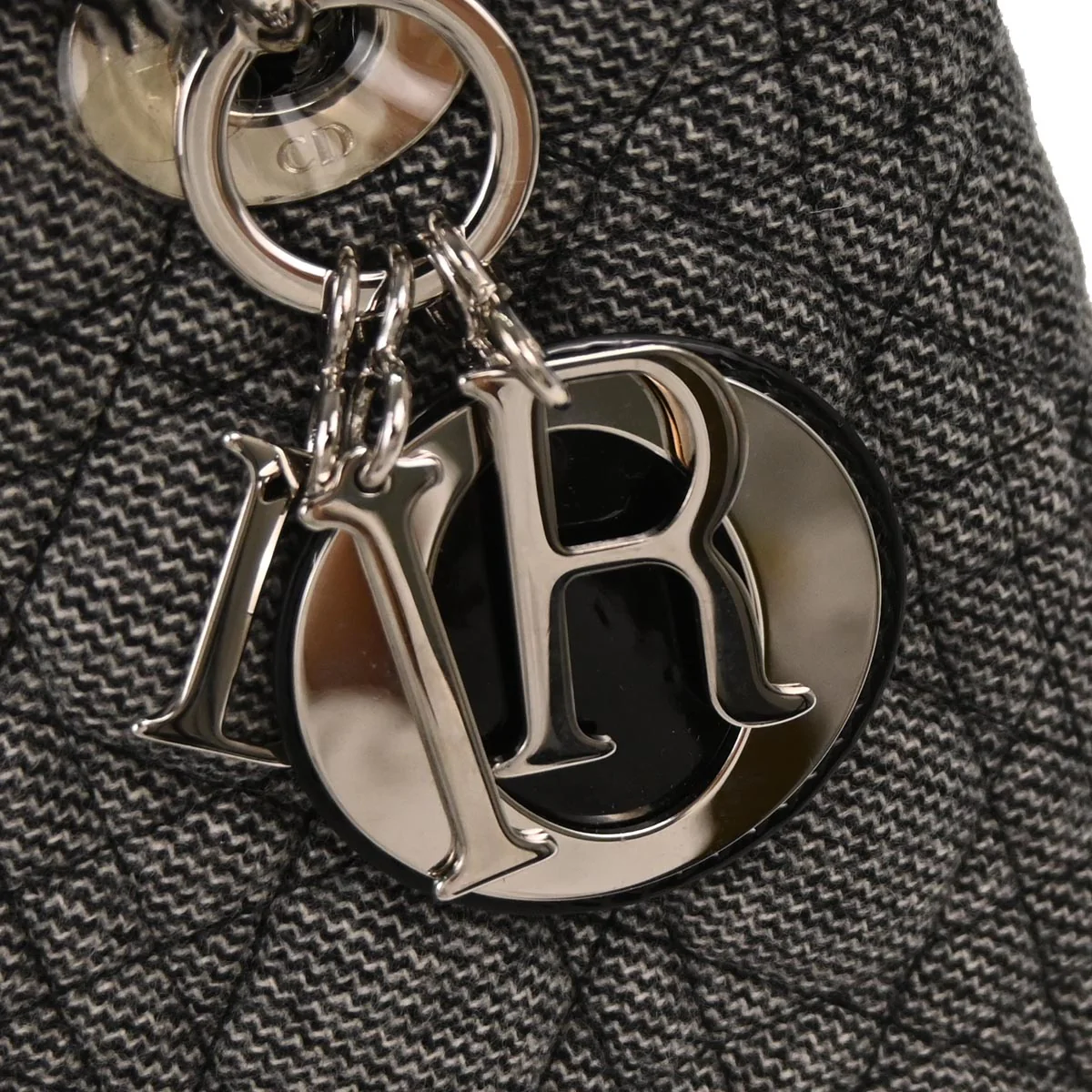 Christian Dior Gray Cotton Medium Lady Dior Cannage 2way Shoulder Handbag - Image 7