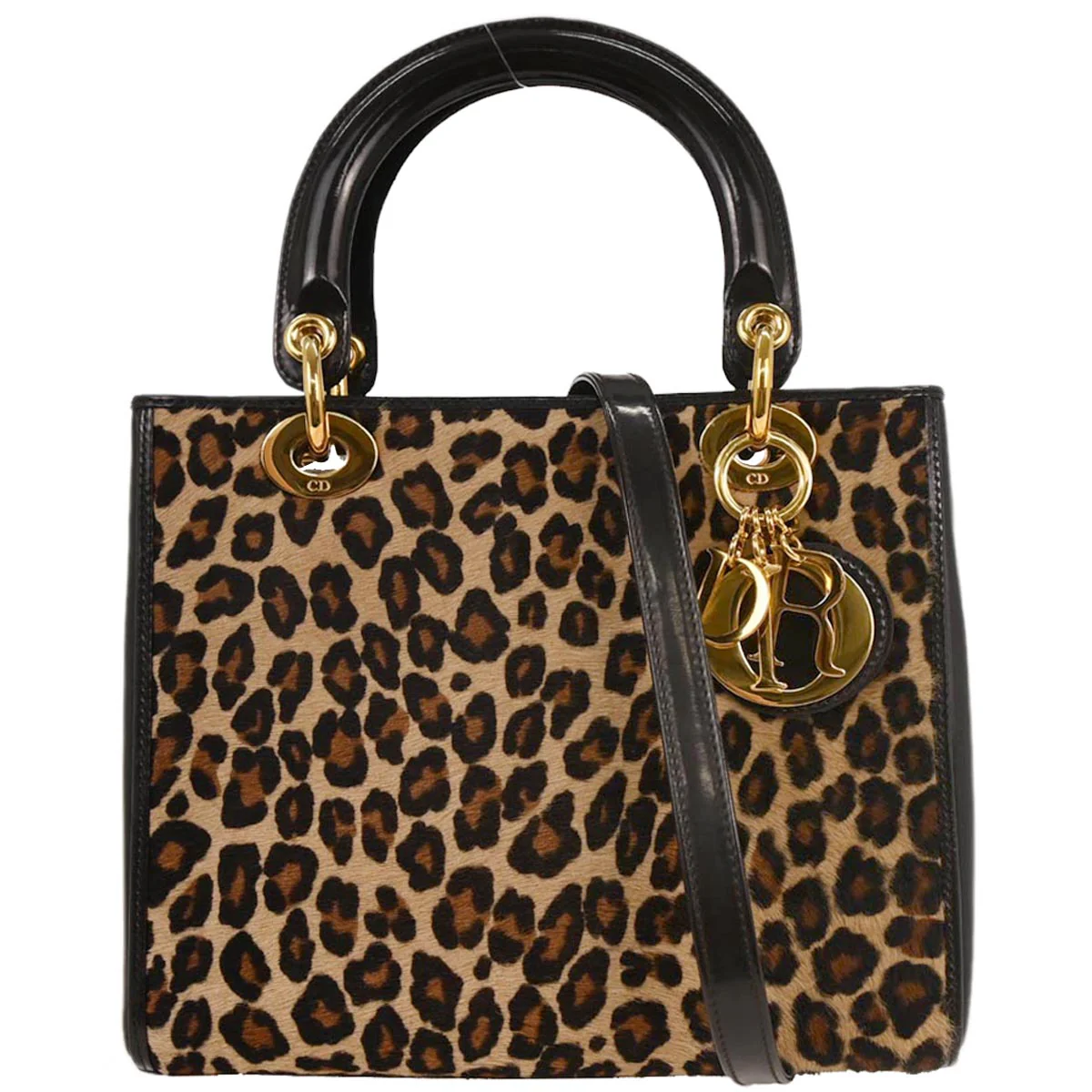 Christian Dior * Brown Pony Hair Lady Dior 2way Shoulder Handbag