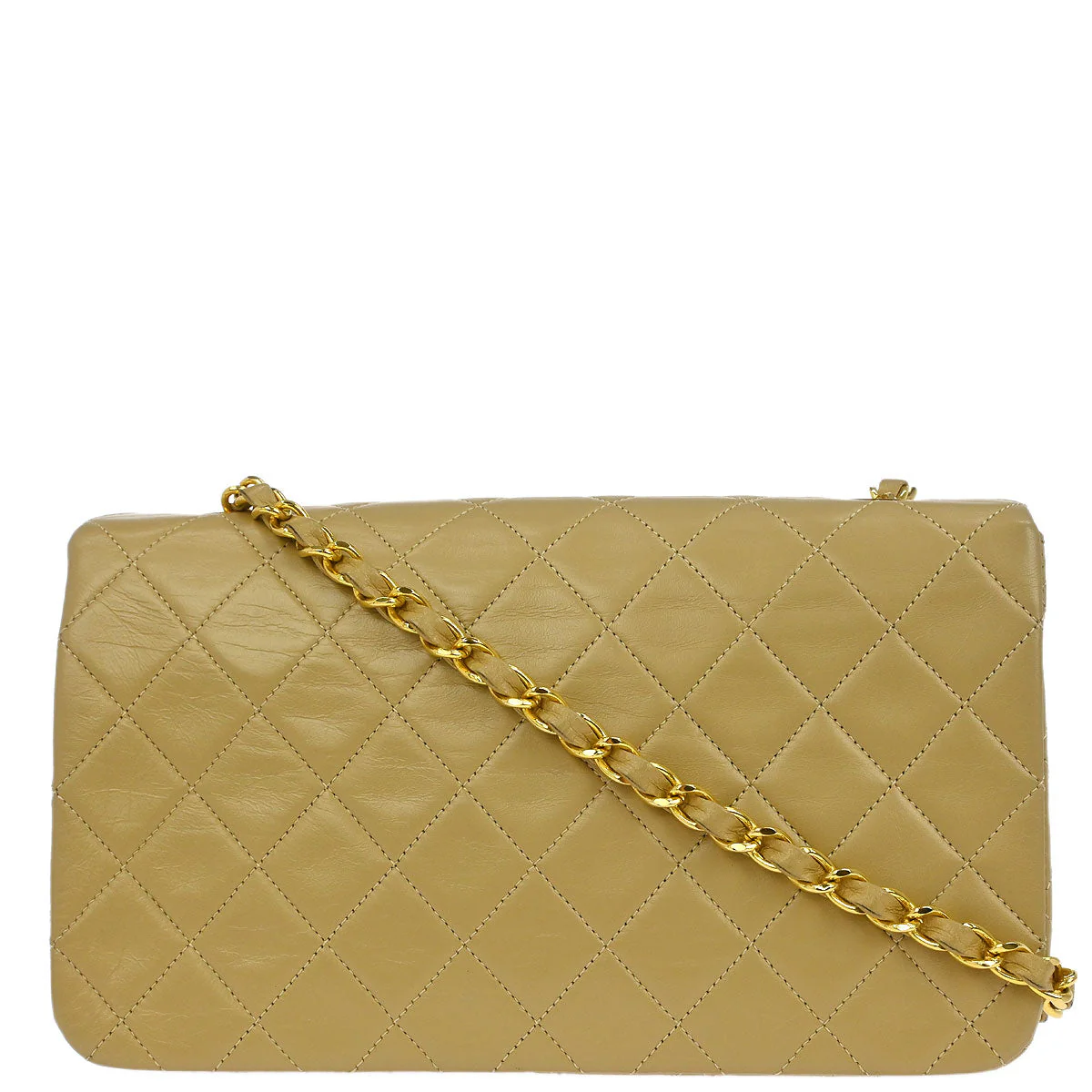 Chanel 1989-1991 Beige Lambskin Turnlock Small Full Flap Shoulder Bag - Image 2