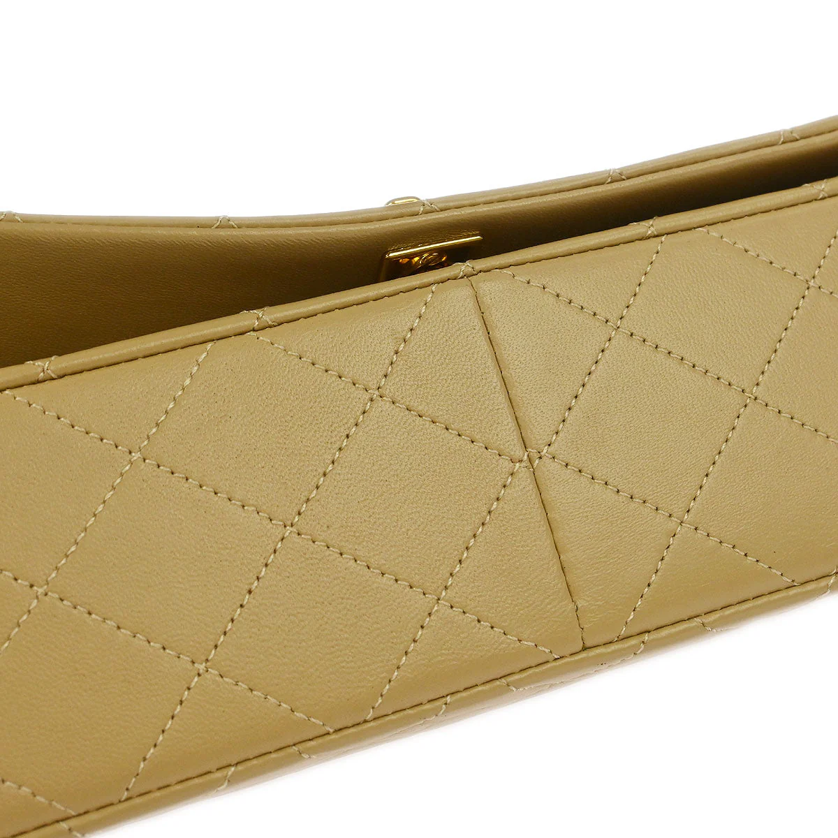 Chanel 1989-1991 Beige Lambskin Turnlock Small Full Flap Shoulder Bag - Image 3