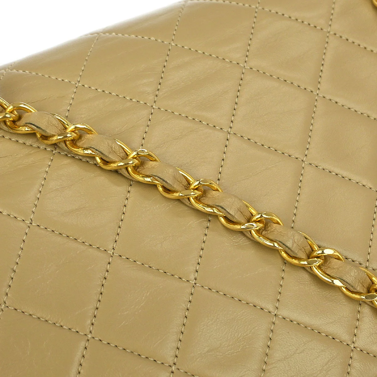 Chanel 1989-1991 Beige Lambskin Turnlock Small Full Flap Shoulder Bag - Image 5