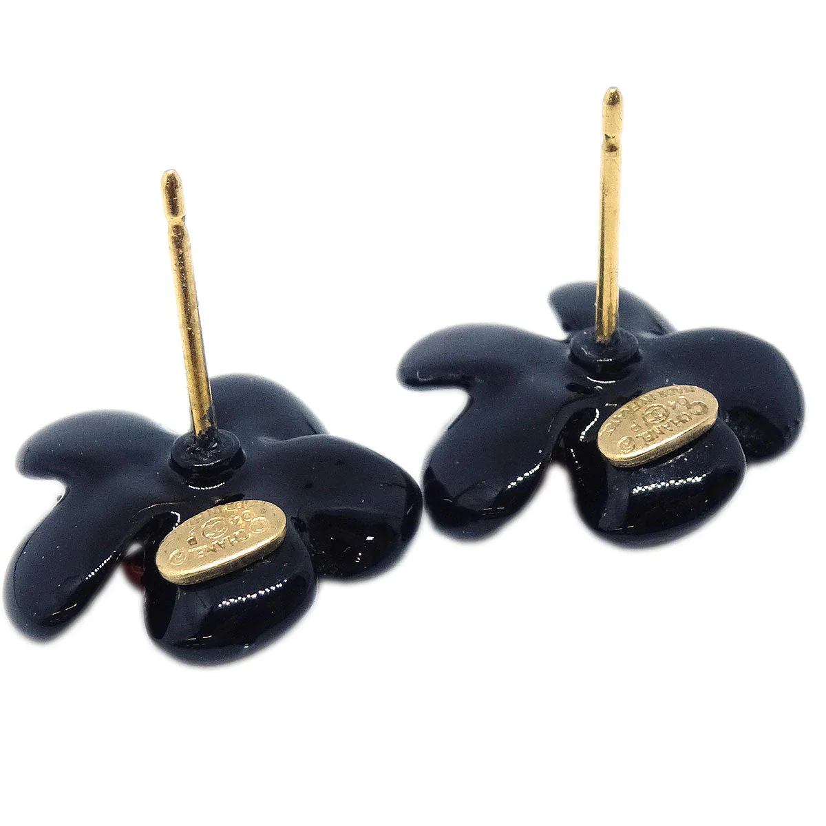 Chanel Camellia Pierced Earrings Black Rhinestone 04P - Image 3