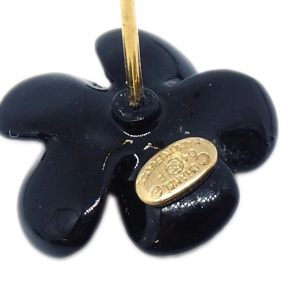 Chanel Camellia Pierced Earrings Black Rhinestone 04P - Image 4