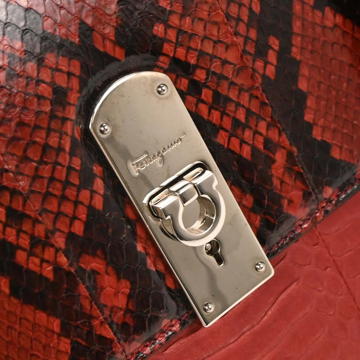 Salvatore Ferragamo * Red Python Boxyz Handbag - Image 3