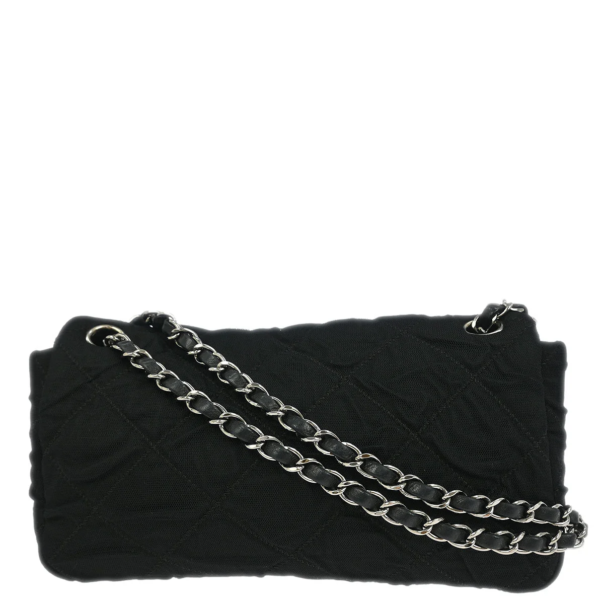 Chanel 2006-2008 Black Nylon Mesh Lambskin Single Flap Shoulder Bag - Image 2