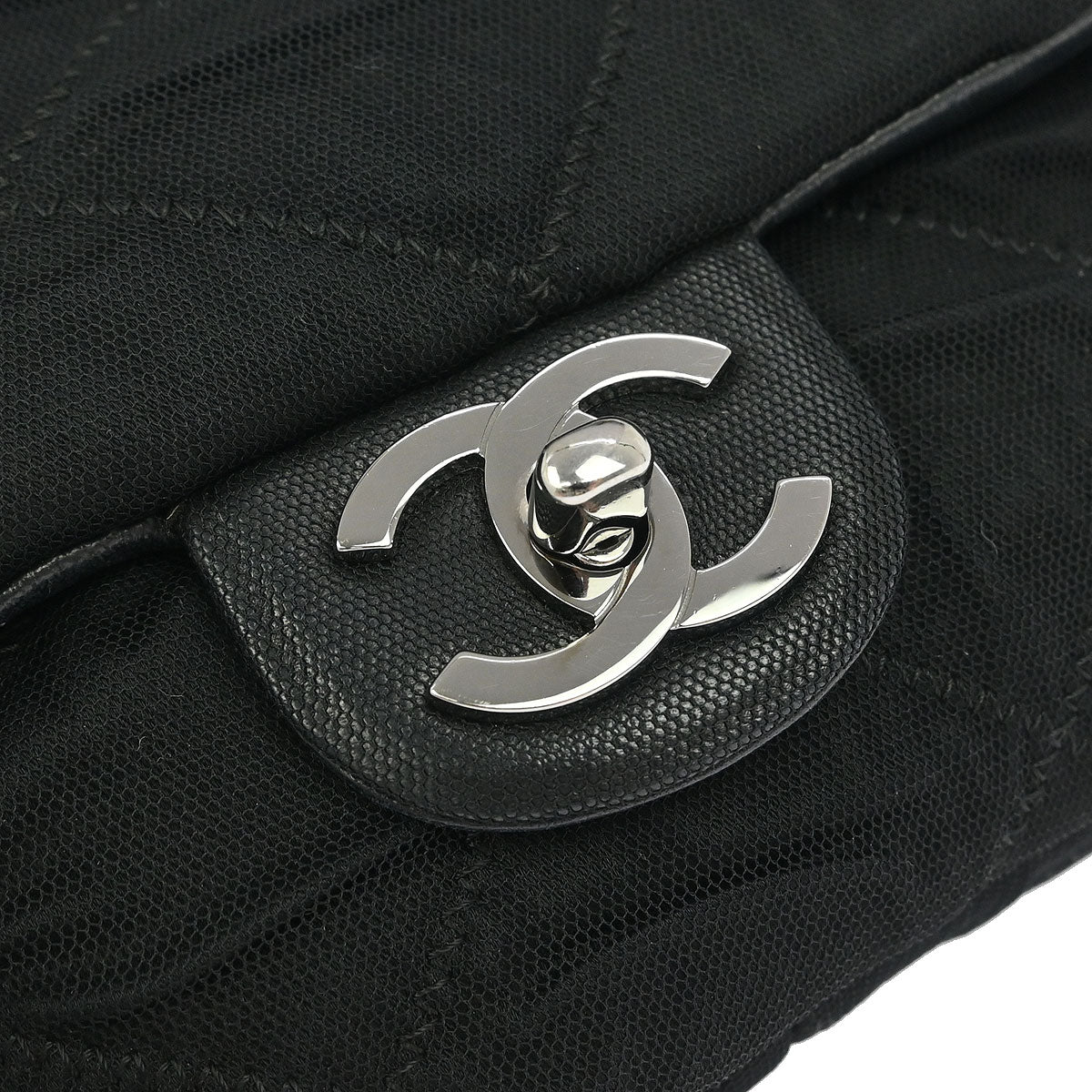 Chanel 2006-2008 Black Nylon Mesh Lambskin Single Flap Shoulder Bag - Image 3