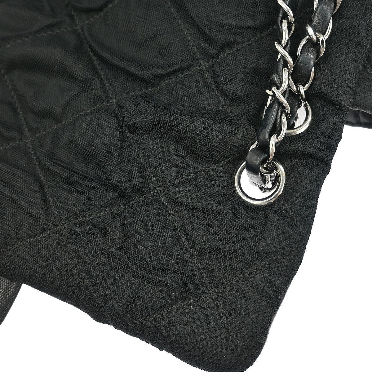 Chanel 2006-2008 Black Nylon Mesh Lambskin Single Flap Shoulder Bag - Image 5