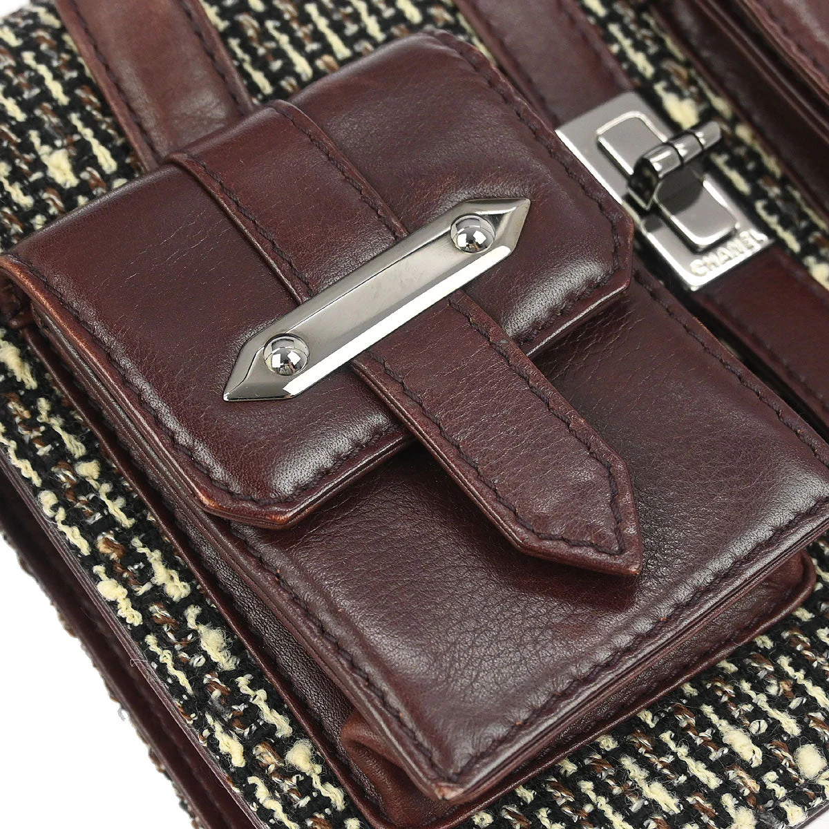 Chanel Brown Tweed Mademoiselle Lock Handbag - Image 4