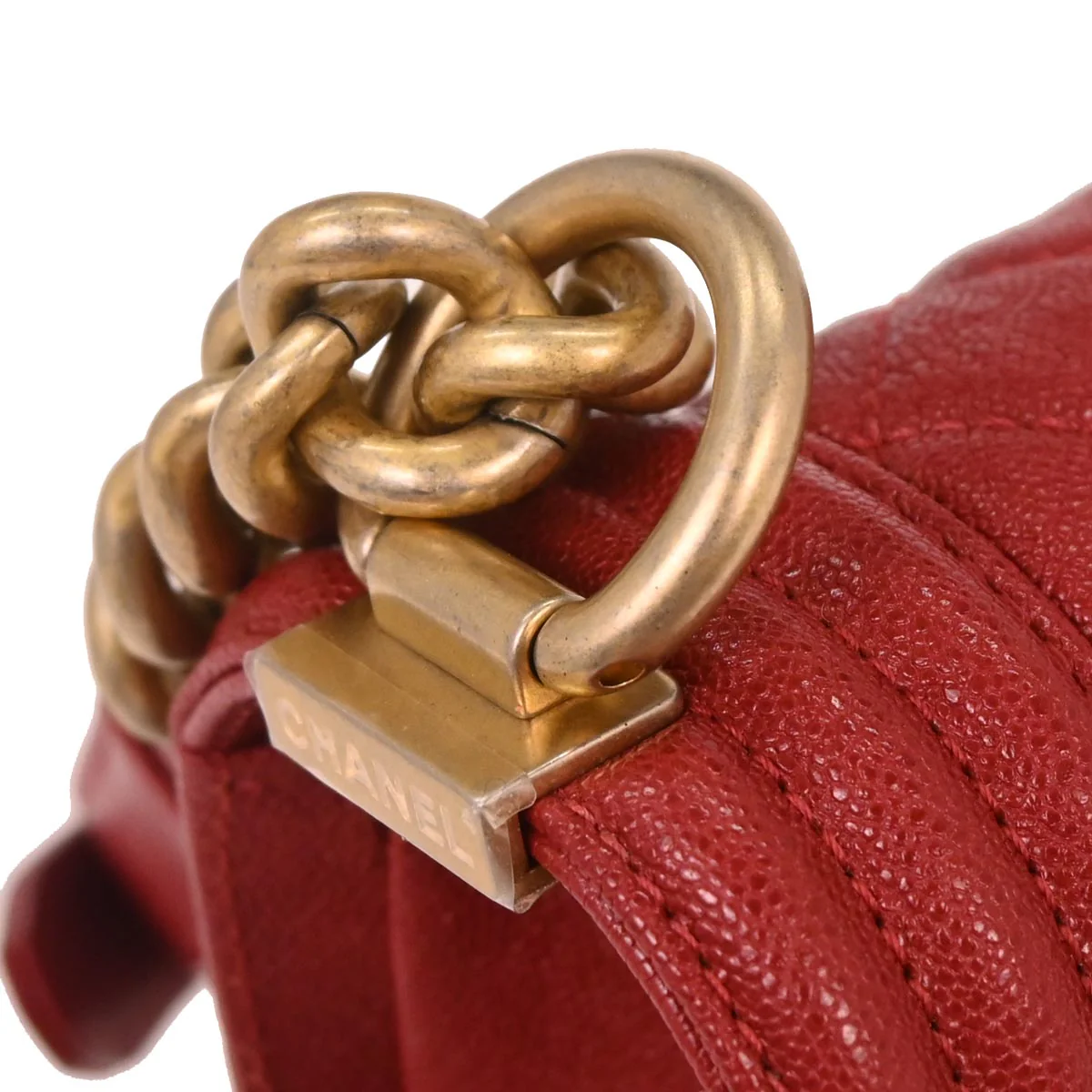 Boy Chanel 2019 Red Caviar Small Chain Shoulder Bag - Image 3