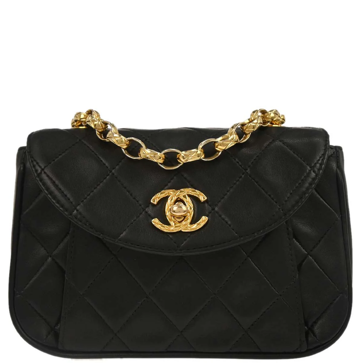 Chanel 1991-1994 Black Lambskin Crossbody Shoulder Bag
