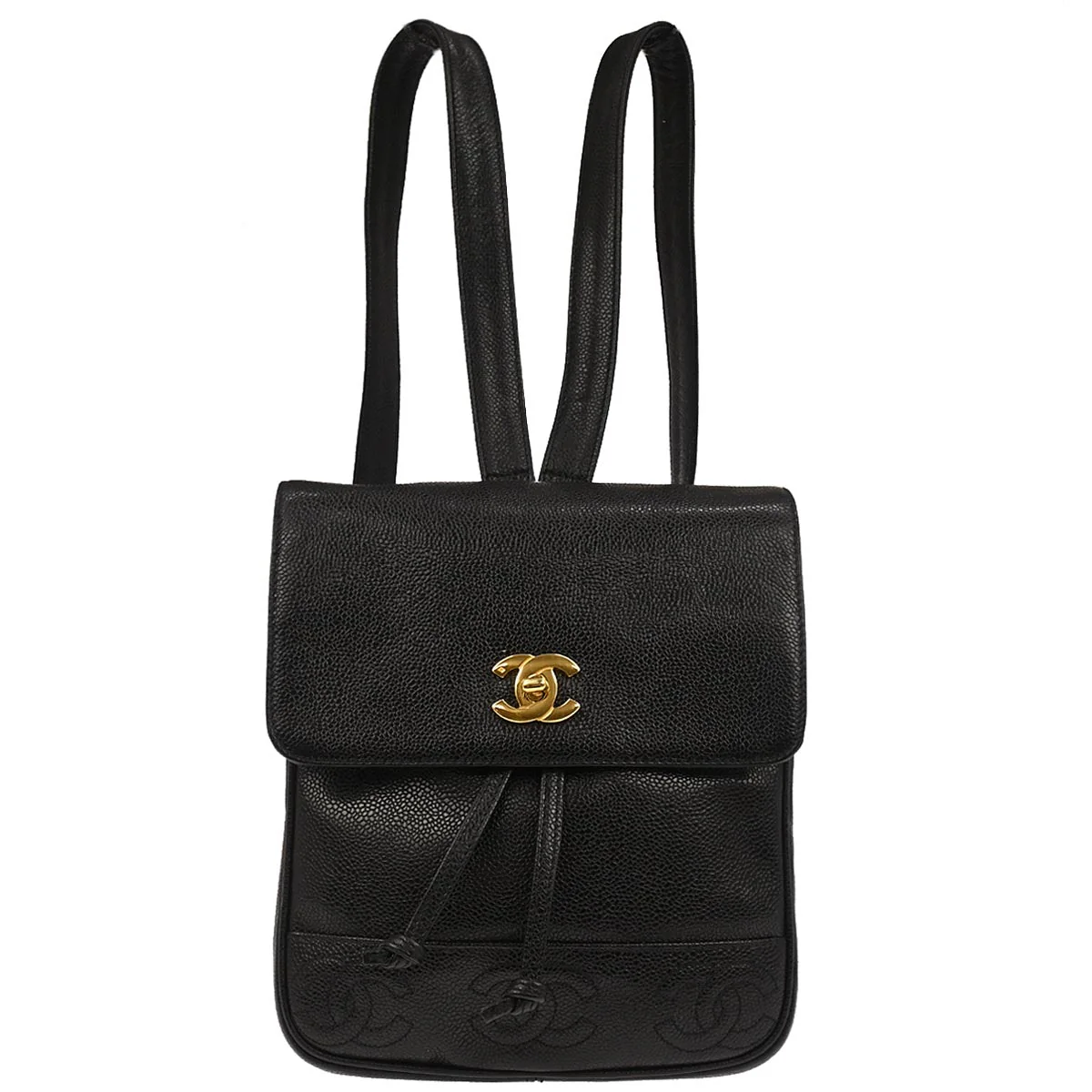 Chanel 1996-1997 Black Caviar Skin Triple CC Backpack