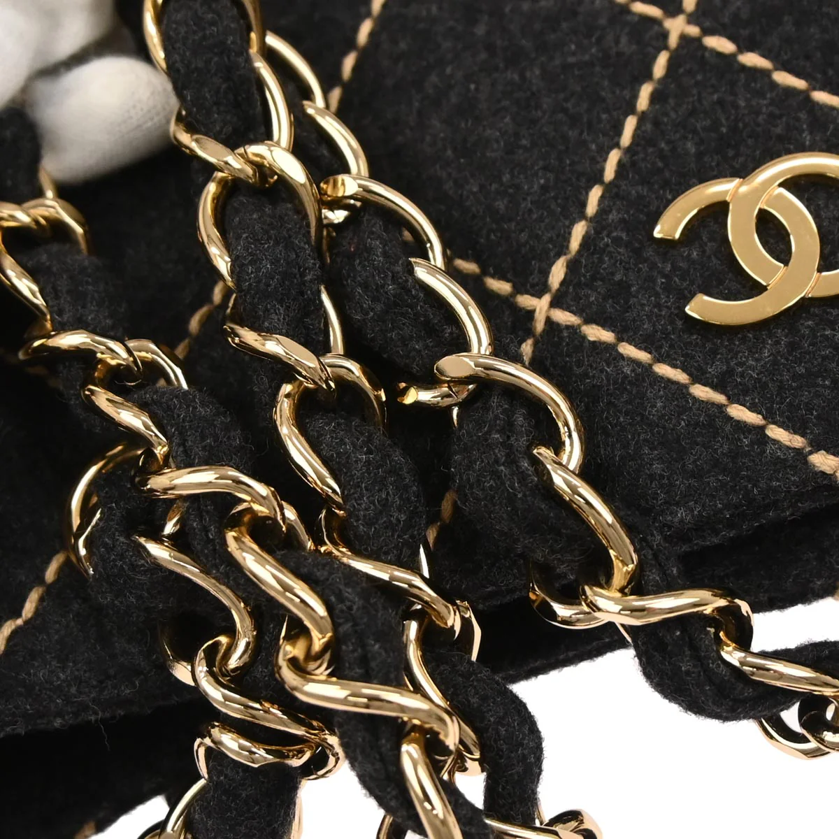 Chanel Gray Wool Wild Stitch Chain Handbag - Image 3