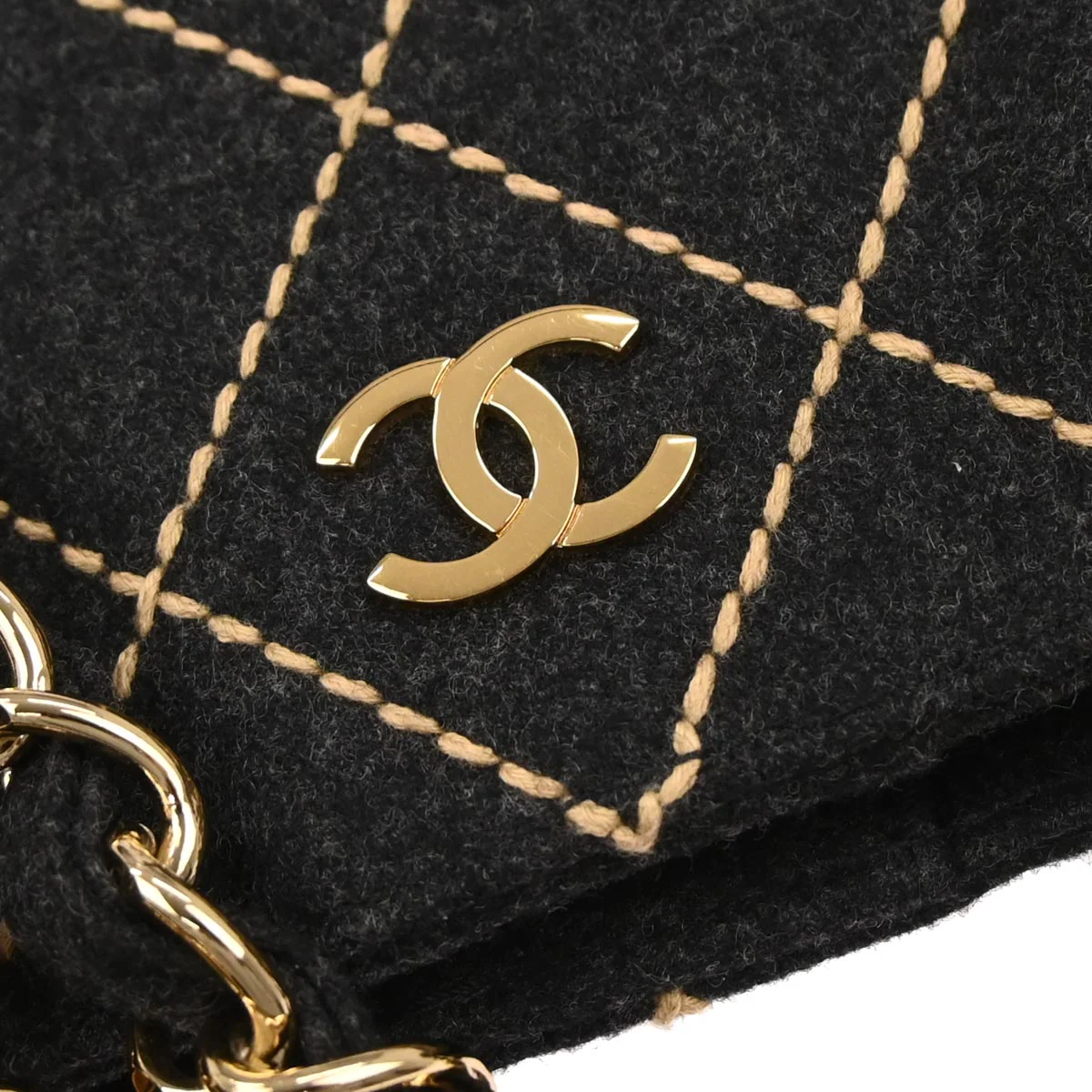 Chanel Gray Wool Wild Stitch Chain Handbag - Image 4