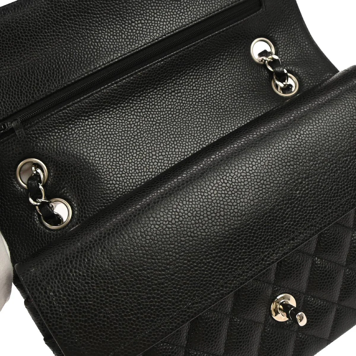 Chanel Black Caviar Skin Medium Classic Double Flap Shoulder Bag - Image 6