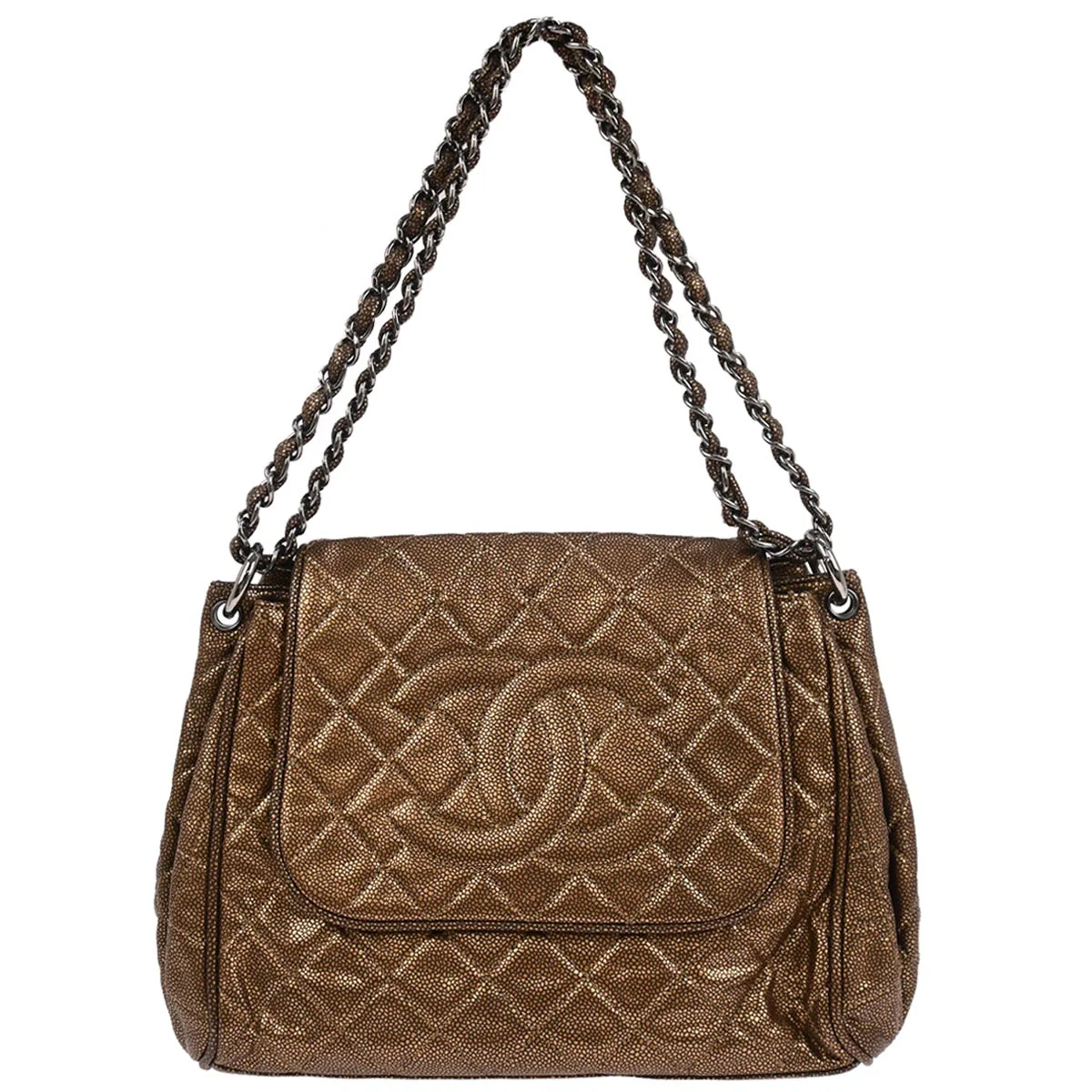 Chanel 2010-2011 Brown Caviar Skin Timeless Accordion Flap Shoulder Bag