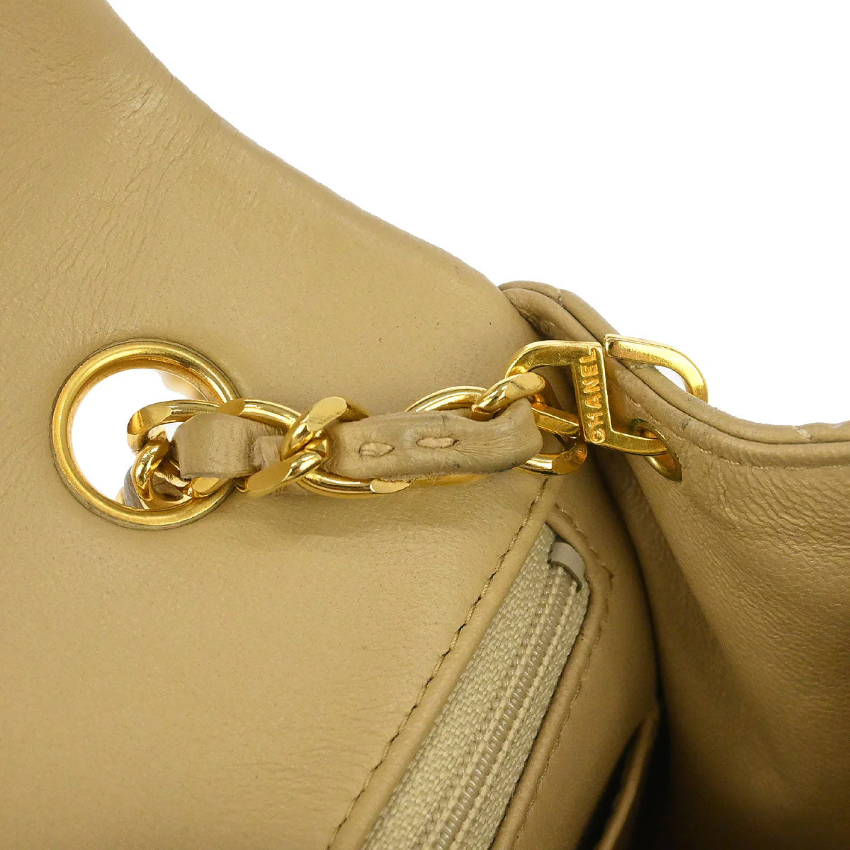 Chanel 1989-1991 Beige Lambskin Classic Square Flap Shoulder Bag 20 - Image 6