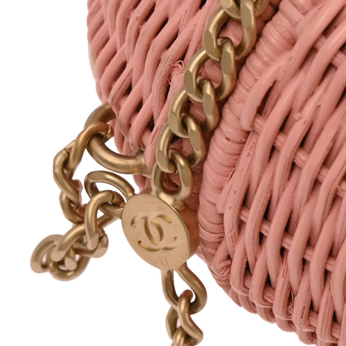 Chanel 2004-2005 Pink Rattan Heart Lock Basket Bag 2way Shoulder Handbag - Image 5