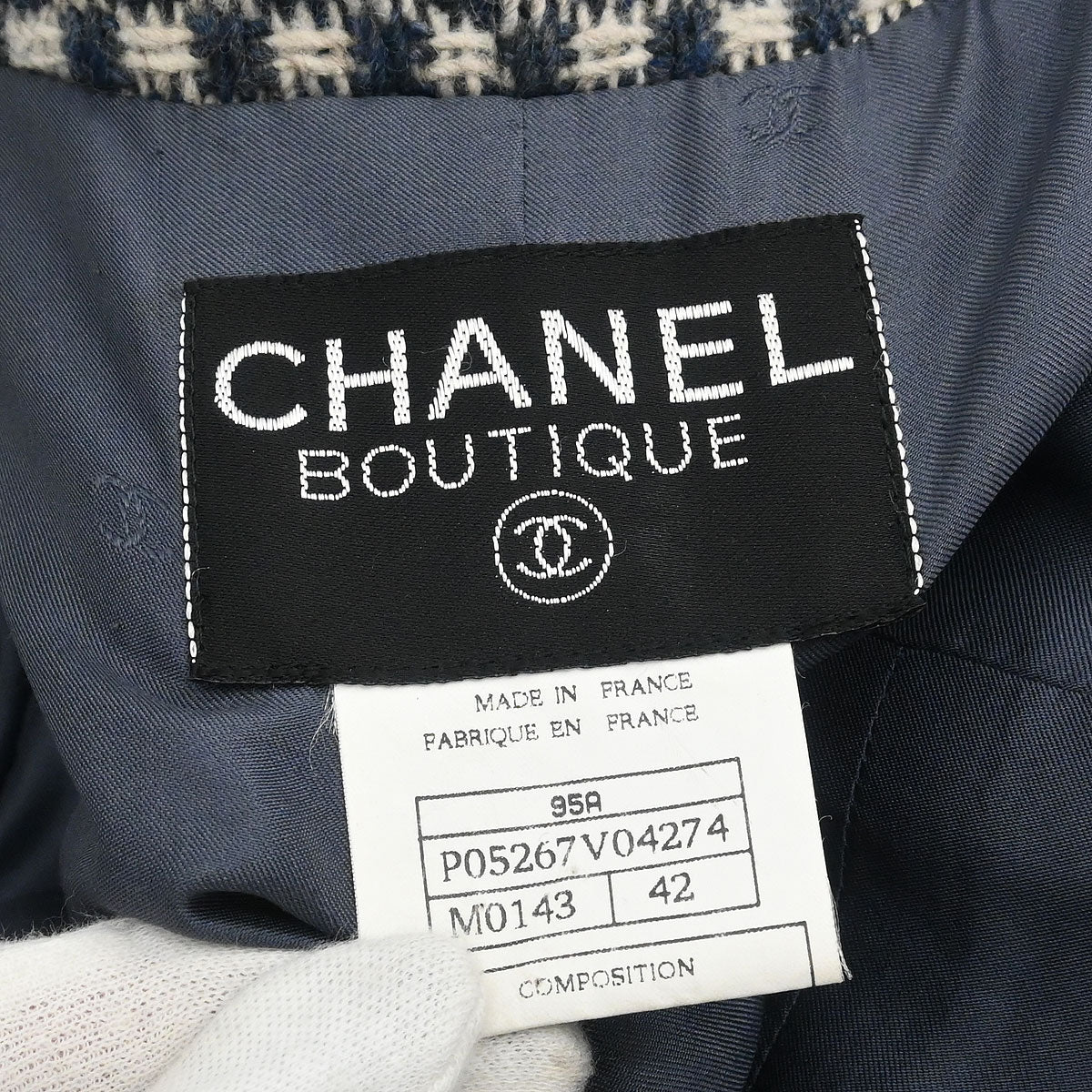 Chanel 1995 Single Breasted Collarless Jacket Navy #42 - Image 10