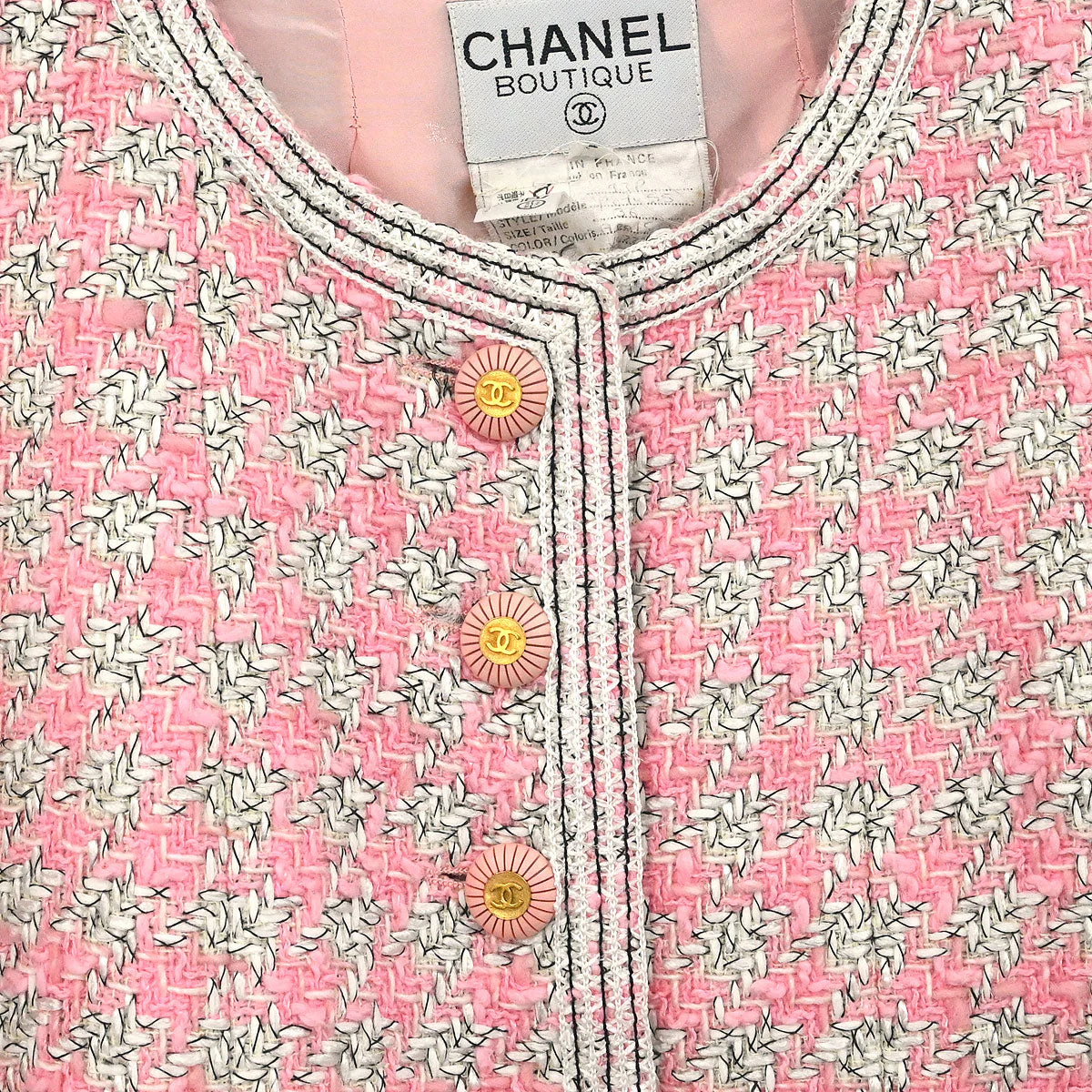 Chanel 1993 Setup Suit Jacket Skirt Tweed Pink #36 - Image 4