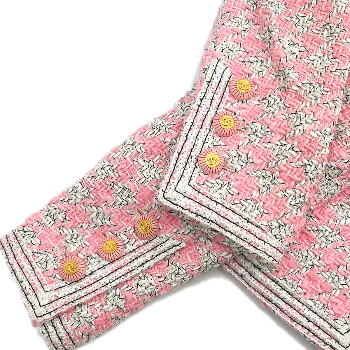 Chanel 1993 Setup Suit Jacket Skirt Tweed Pink #36 - Image 5