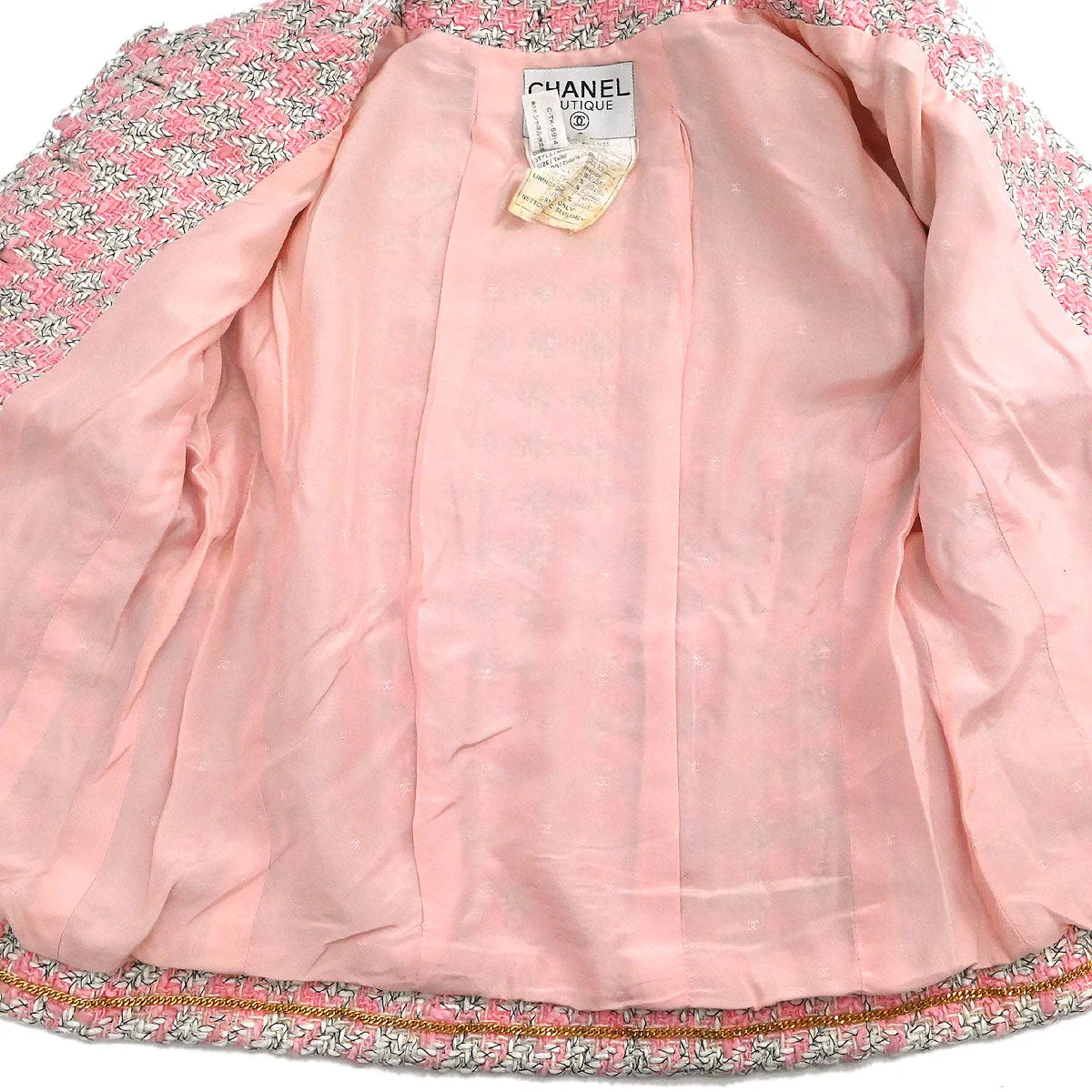 Chanel 1993 Setup Suit Jacket Skirt Tweed Pink #36 - Image 6