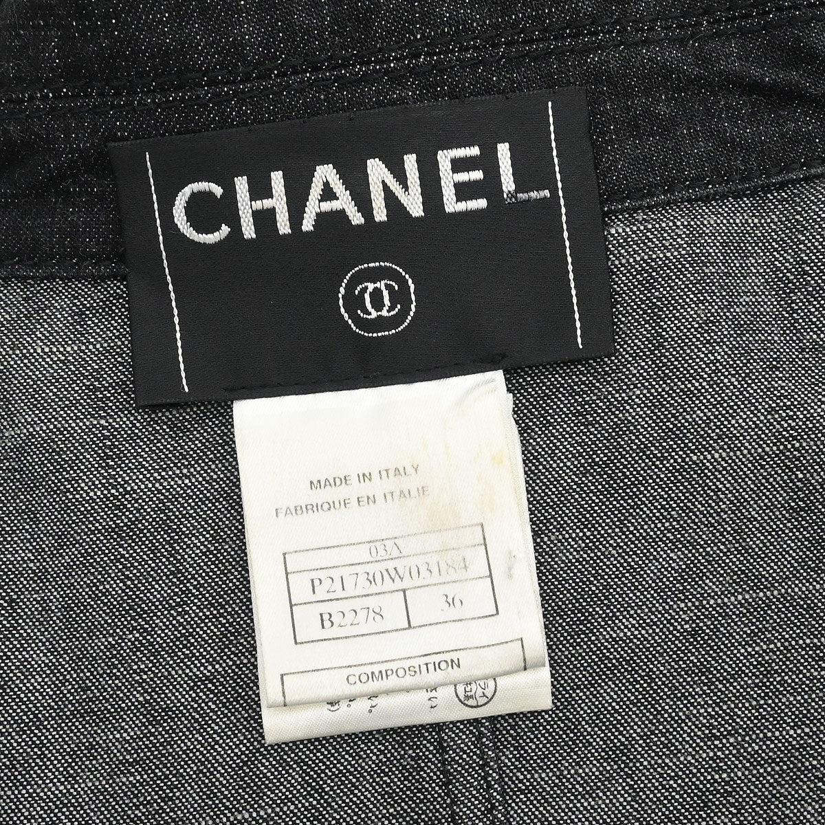 Chanel 2003 Single Breasted Denim Jacket Black #36 - Image 10