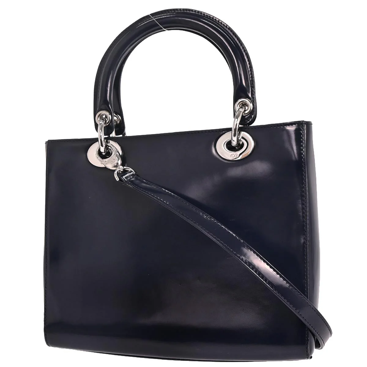 Christian Dior Navy Patent Leather Medium Lady Dior 2way Shoulder Handbag - Image 2