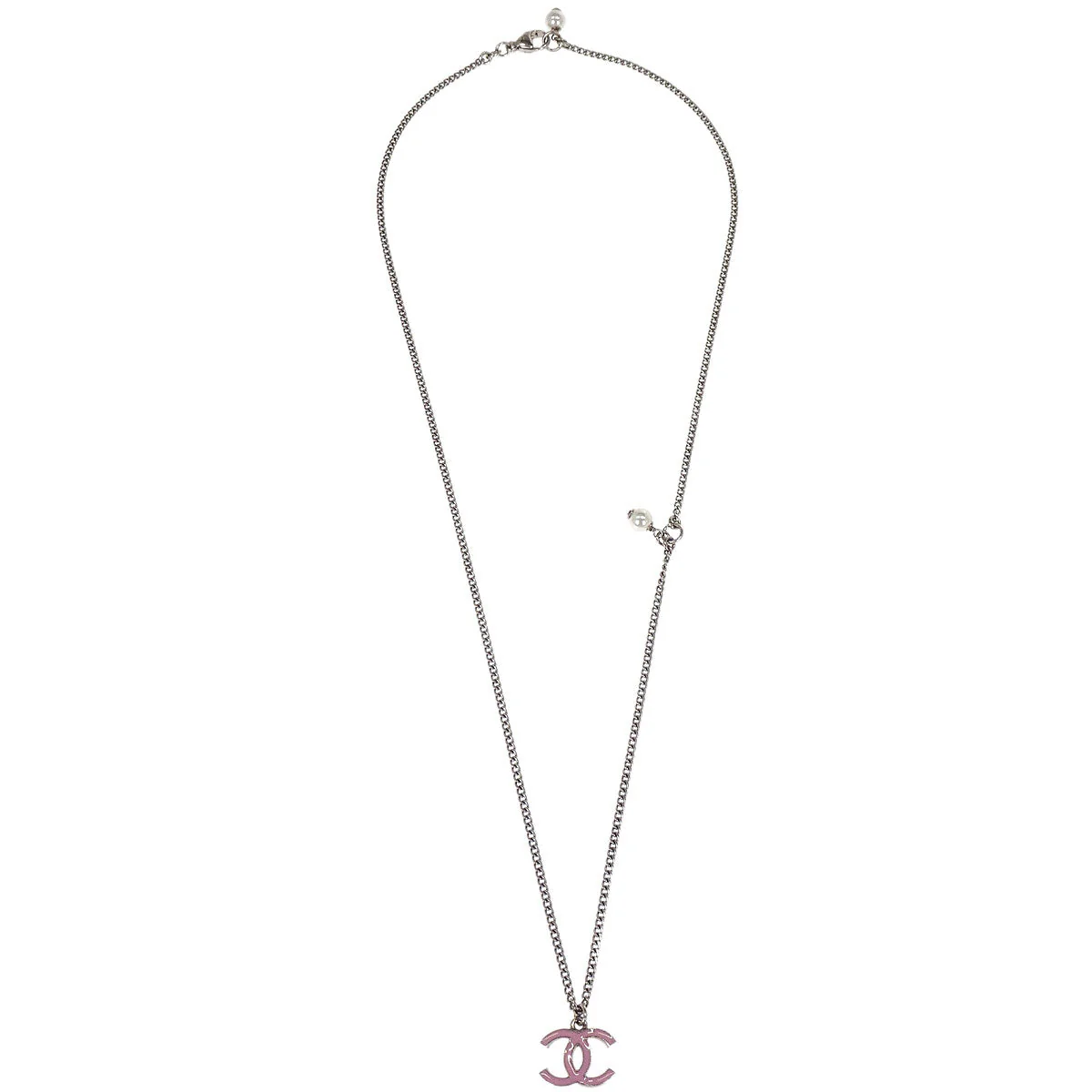 Chanel CC Chain Necklace Pendant Silver Costume Pearl C19C - Image 2
