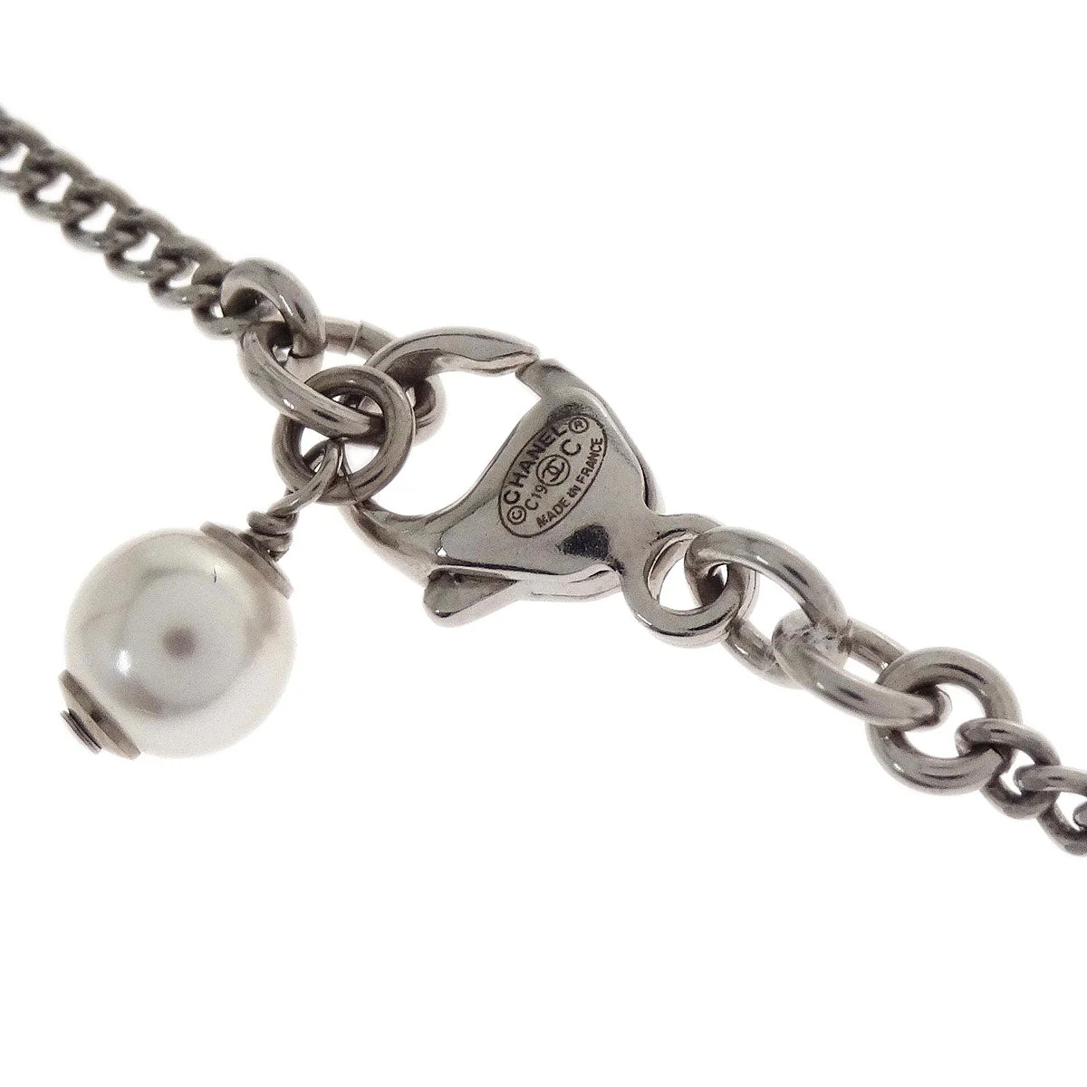 Chanel CC Chain Necklace Pendant Silver Costume Pearl C19C - Image 4
