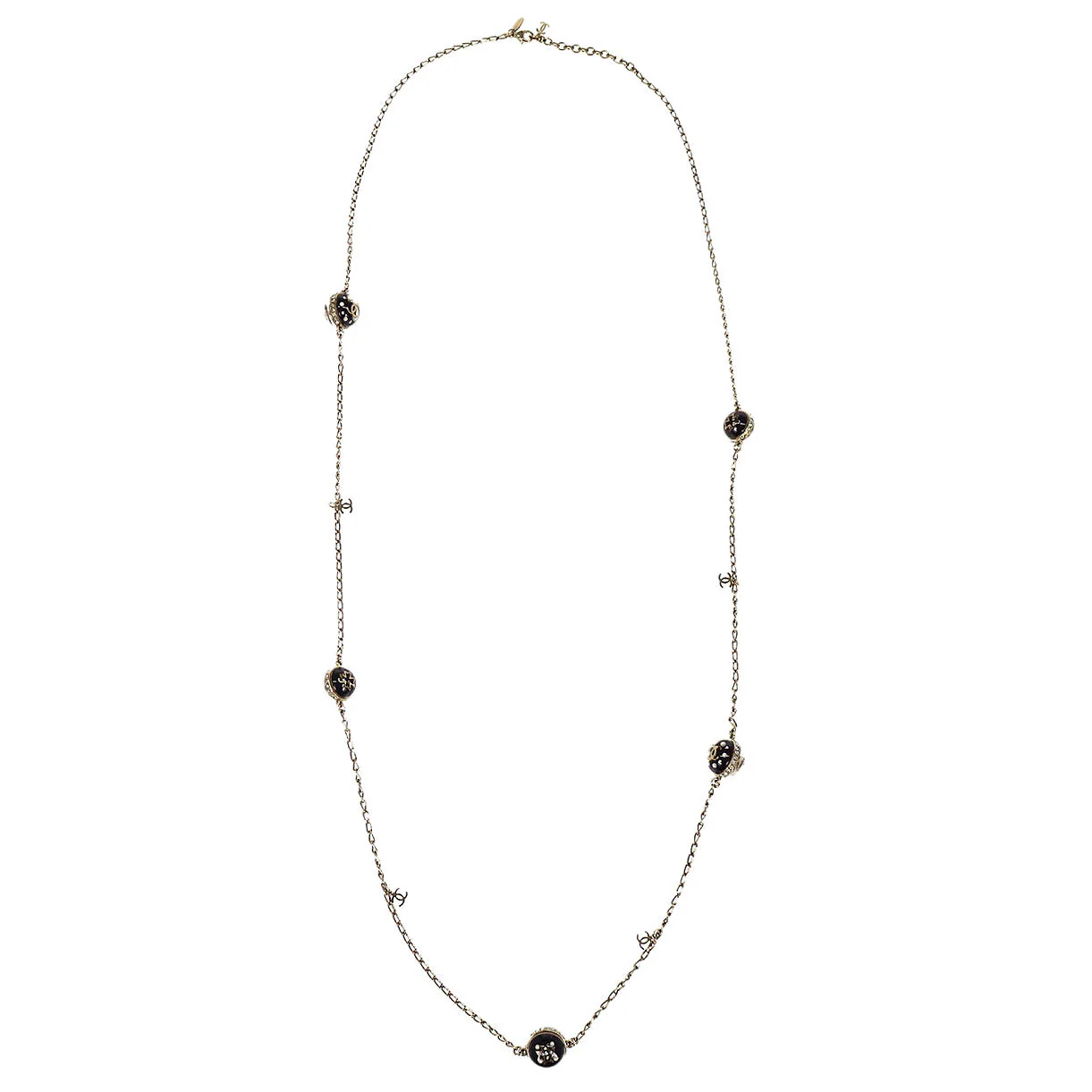 Chanel Medallion Gold Chain Pendant Necklace Rhinestone 09A