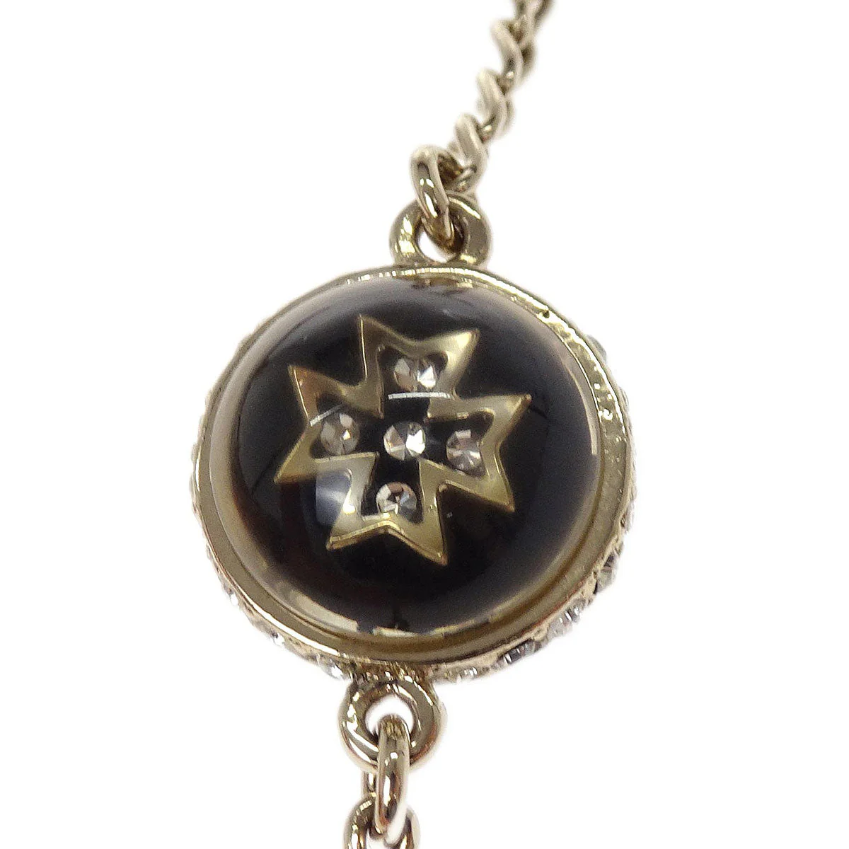 Chanel Medallion Gold Chain Pendant Necklace Rhinestone 09A - Image 3