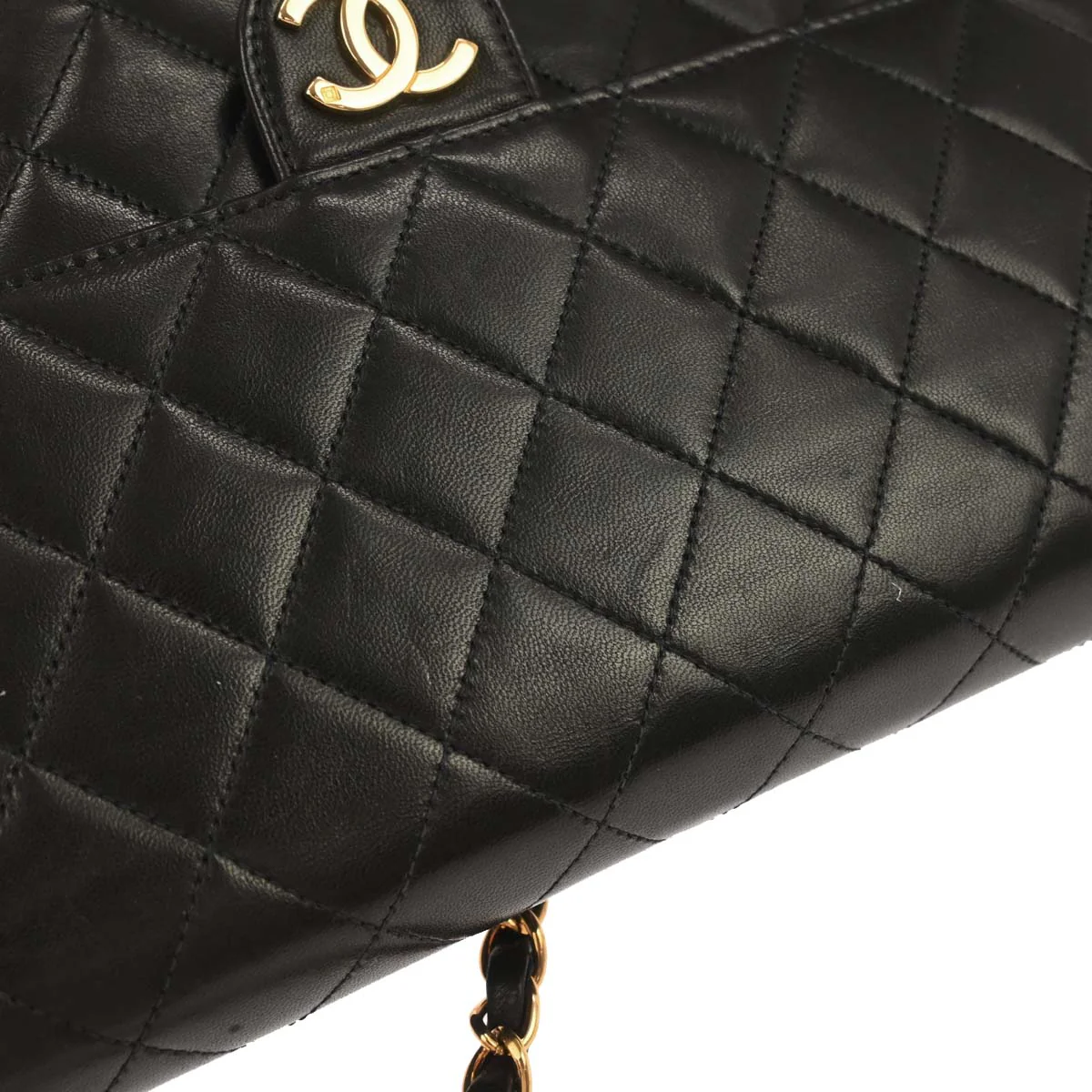 Chanel 1997-1999 Black Lambskin Pushlock Medium Half Flap Shoulder Bag - Image 5