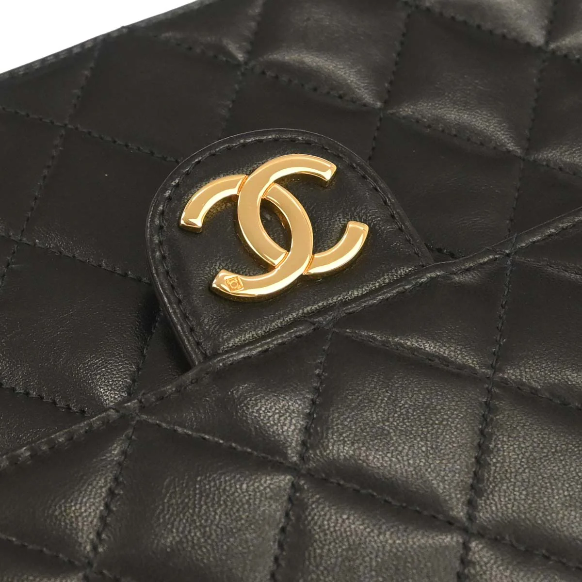 Chanel 1997-1999 Black Lambskin Pushlock Medium Half Flap Shoulder Bag - Image 6